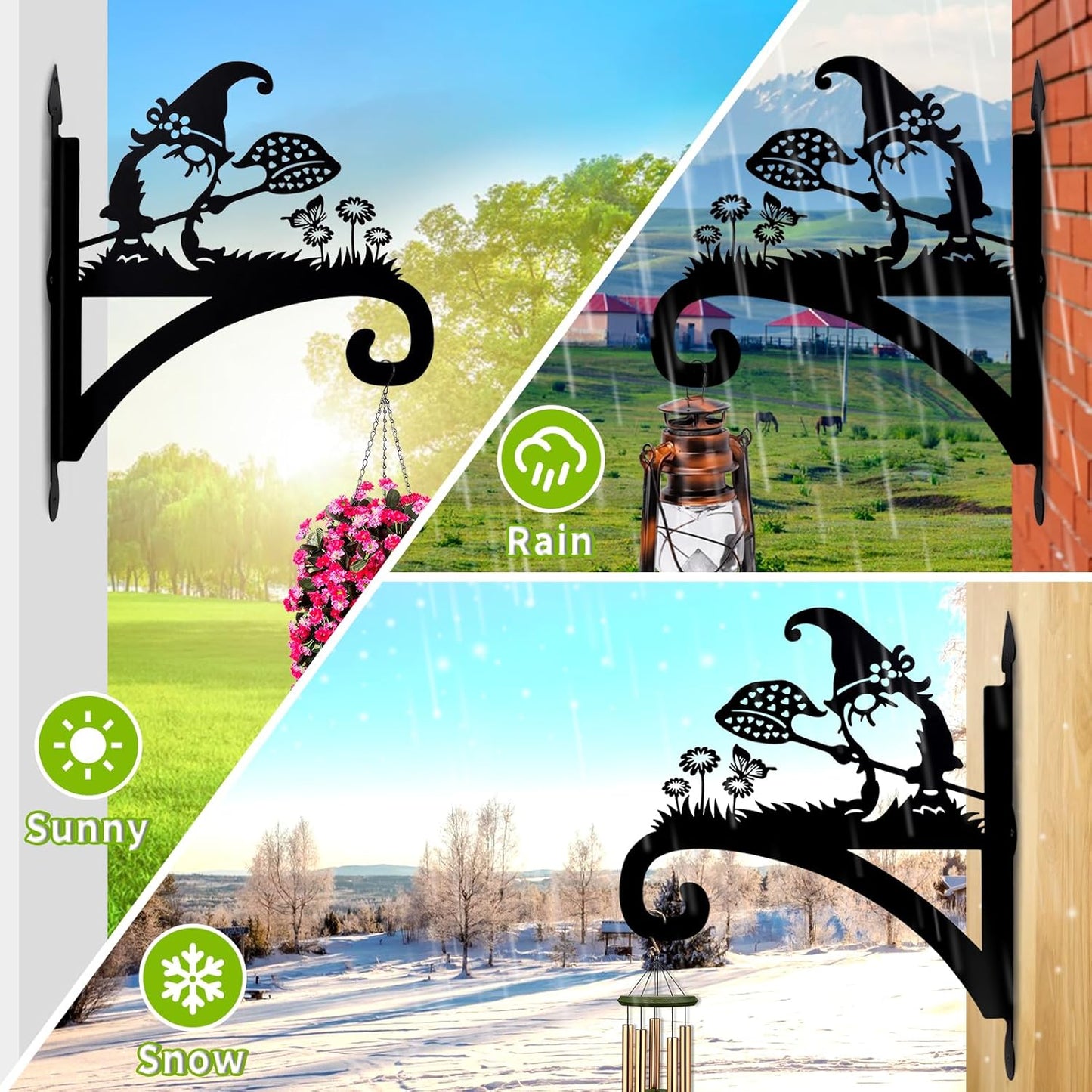 Plant Hangers Outdoor Heavy Duty Iron Decorative Gnome Silhouette Pot Hangers for Plants 11 inch Hanging Plant Bracket Wall Plant Hanger for Bird Feeder Flower Pot Lantern Wind Chimes