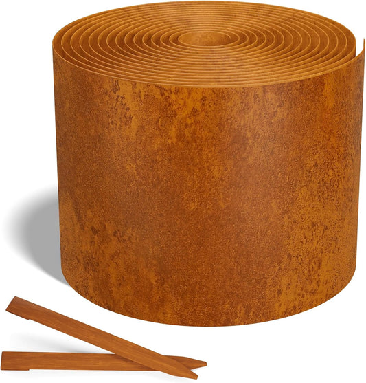 Worth Galvanized Steel Landscape Edging 8" x25' Metal Garden Edging Roll Flexible Bender Border with 8Pcs Stakes for Lawn, Flower Bed Edges, Rust-Like Color