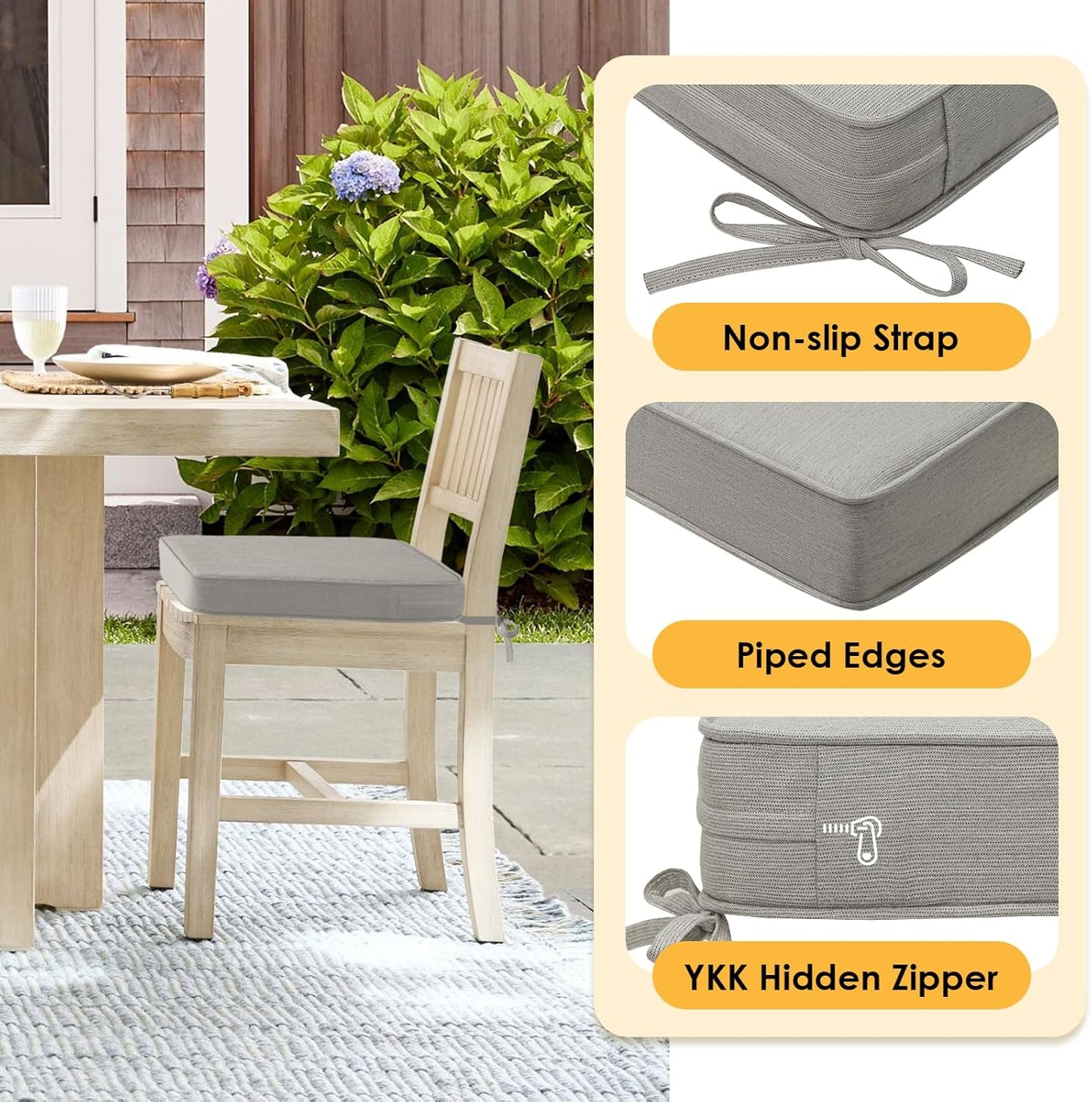 Outdoor Sunbrella Square Corner Seat Cushion, 18.5"x16"x3", Set of 4, Non Slip Outdoor Seat Cushion Pads with Removable Cover for Patio Furniture, Garden Yard Lawn, Specrtum Pebble