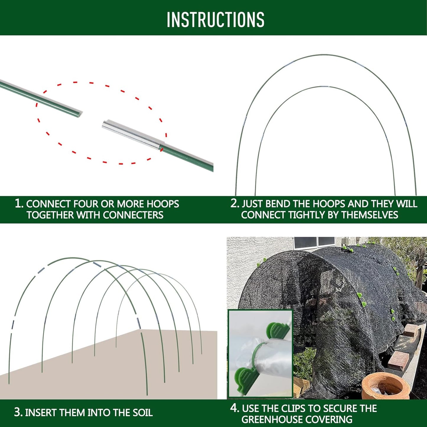 MAXPACE Greenhouse Hoops for 2.7ft or Wider Grow Tunnel, Rust-Free Fiberglass Support Hoops Frame for Garden Fabric, DIY Plant Support Garden Stakes, Gardening Supplies, 25pcs