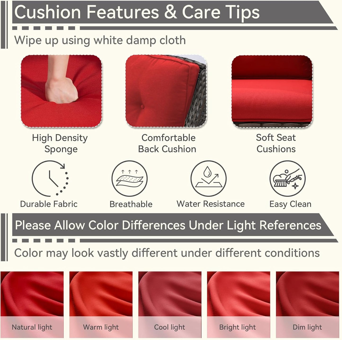 6 Pieces Outdoor Furniture Set - Patio Wicker Swivel Rocker Chair Set of 4 and 2 Side Table, Red, Mixed Brown Rattan, Suitable for Porch, Yard