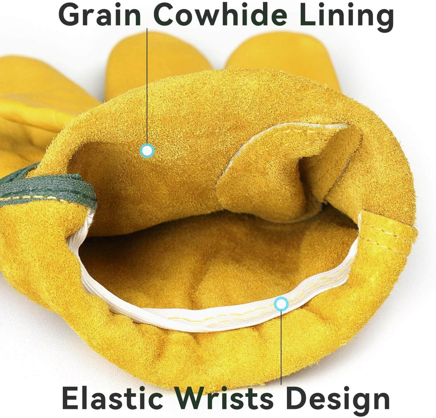 OZERO Leather Work Gloves Flex Grip Tough Cowhide Gardening Glove for Wood Cutting/Construction/Truck Driving/Garden/Yard Working for Men and Women 1 Pair (Gold,Small)