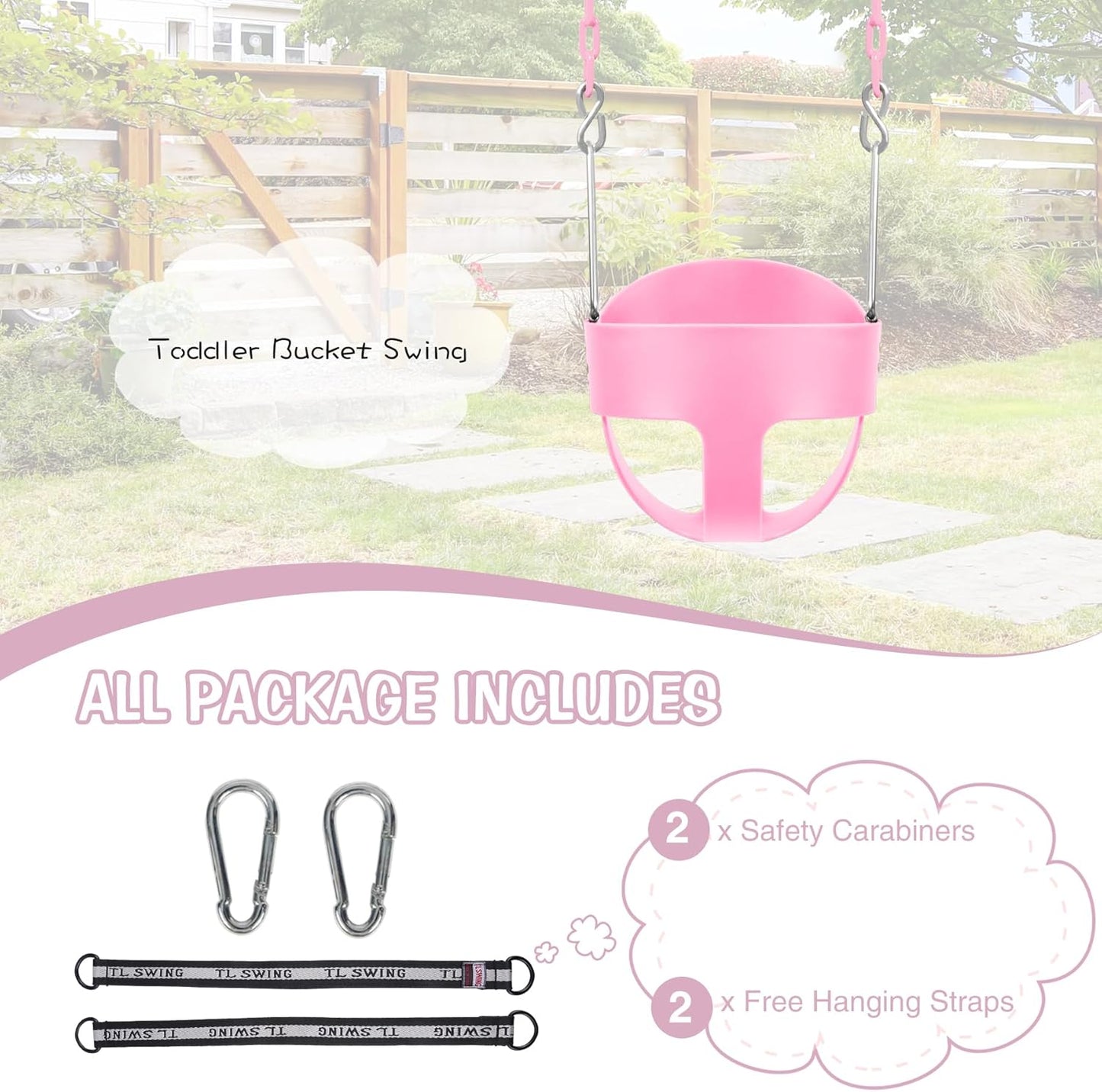 RedSwing High Back Toddler Bucket Swing Seat with Coated Chains, Heavy Duty Kids Swing Set Accessory Tree Straps Included for Outside, Playground, Backyard, Pink