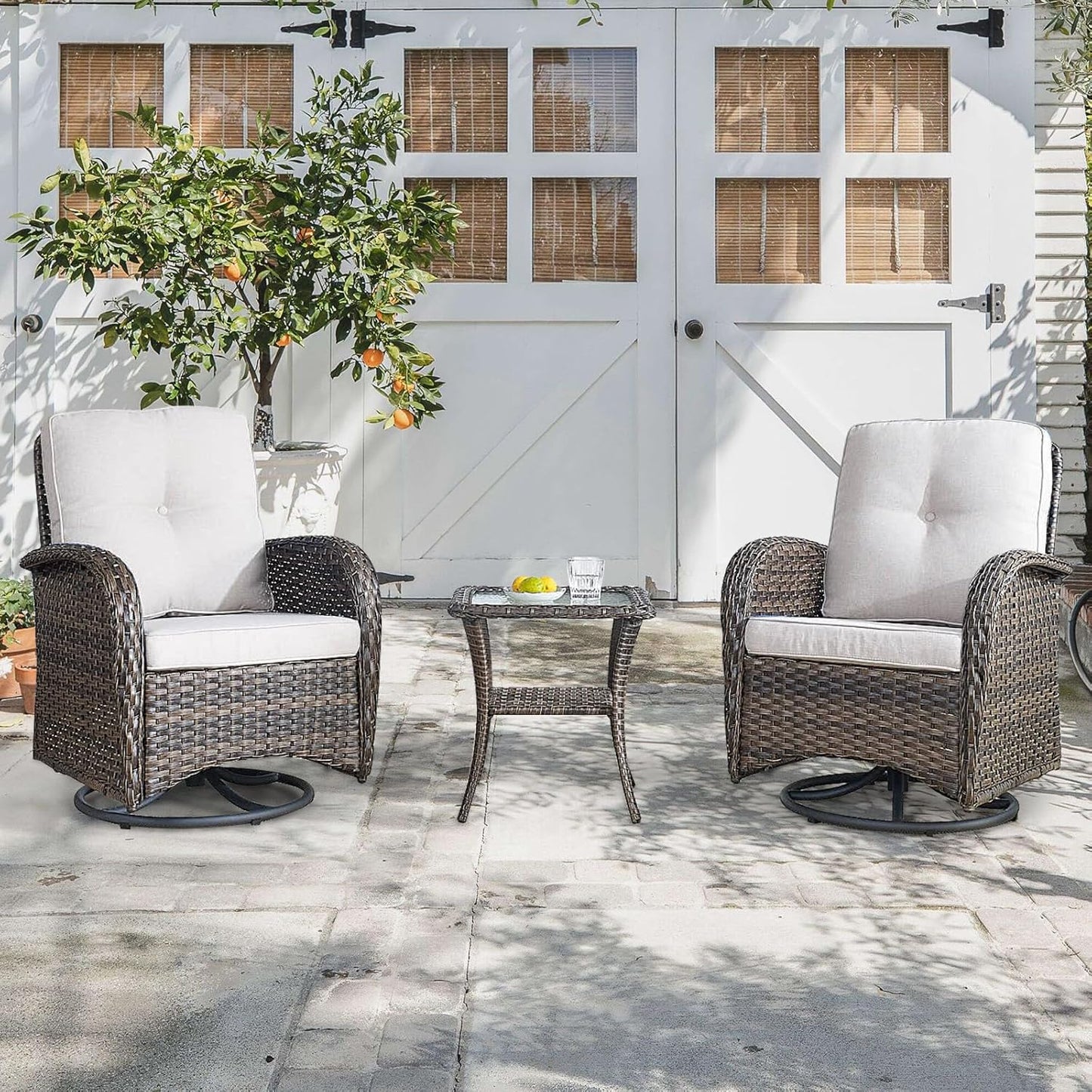 HUMMUH 5-Piece Patio Furniture PE Wicker Outdoor Conversation Set,All-Weather Rattan Swivel Rocker Chairs with Outdoor Couch Tables for Backyard,Poolside,Deck