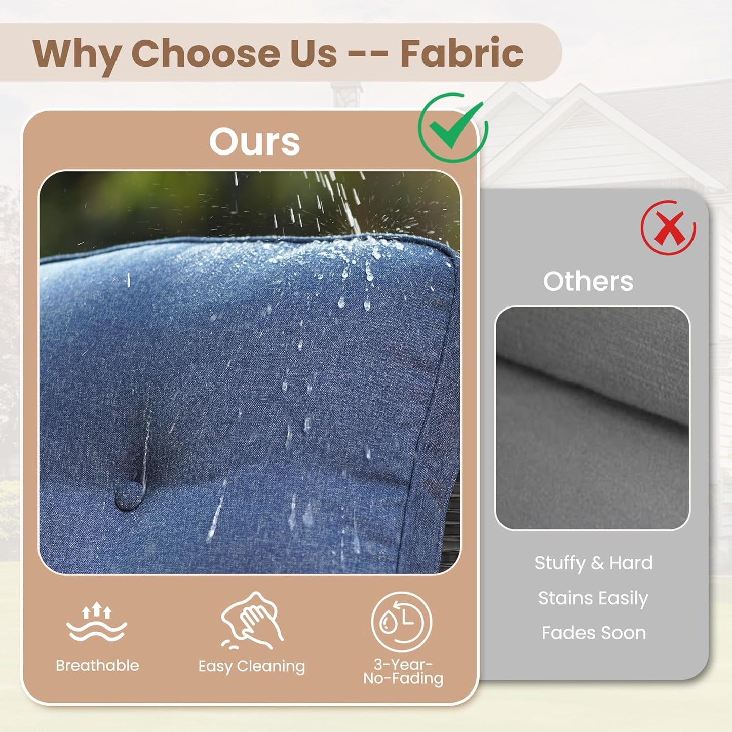 HOOOWOOO Patio Furniture Set,4 Pieces Outdoor Conversation Set,All Weather Wicker Loveseat Sofa Set with High Back Chairs Table,Denim Blue