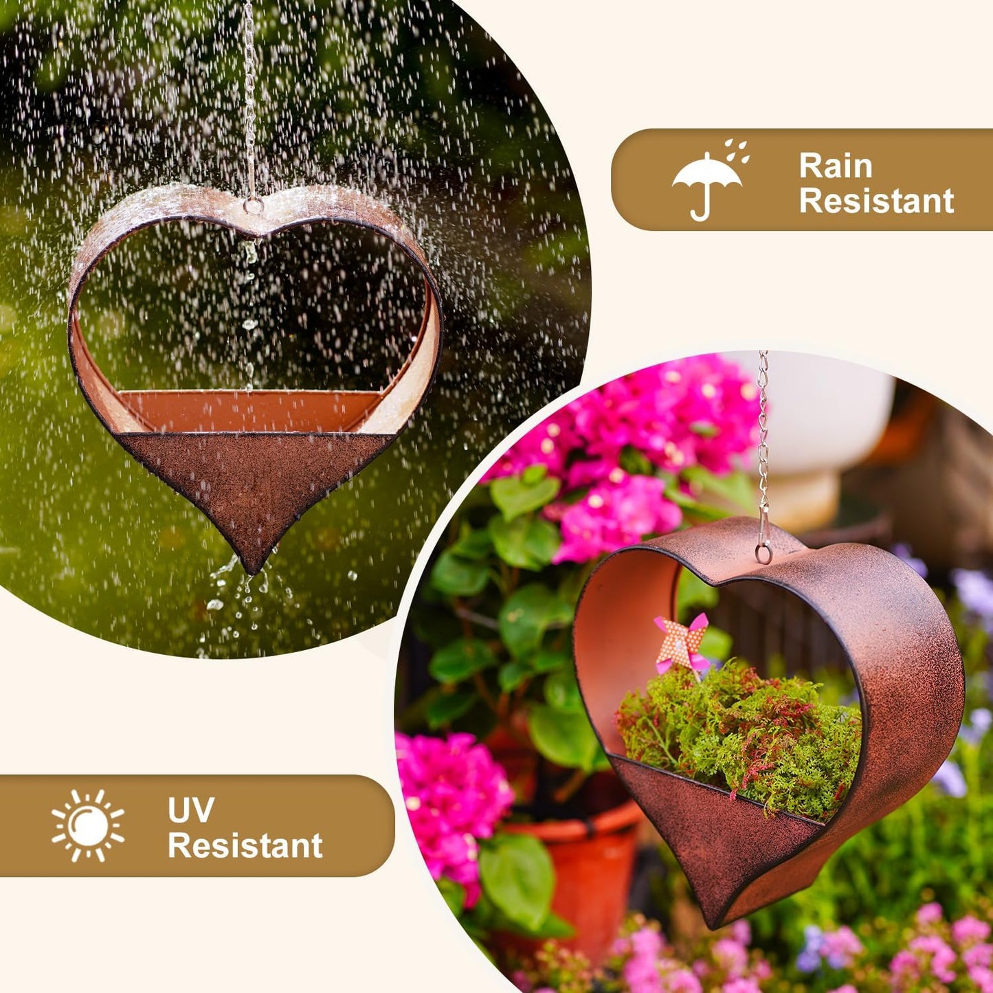 Metal Hanging Planters for Indoor & Outdoor Plants - Heart Shaped Planters for Wall or Window,Garden Patio or Indoor Decor for Women(Cooper)