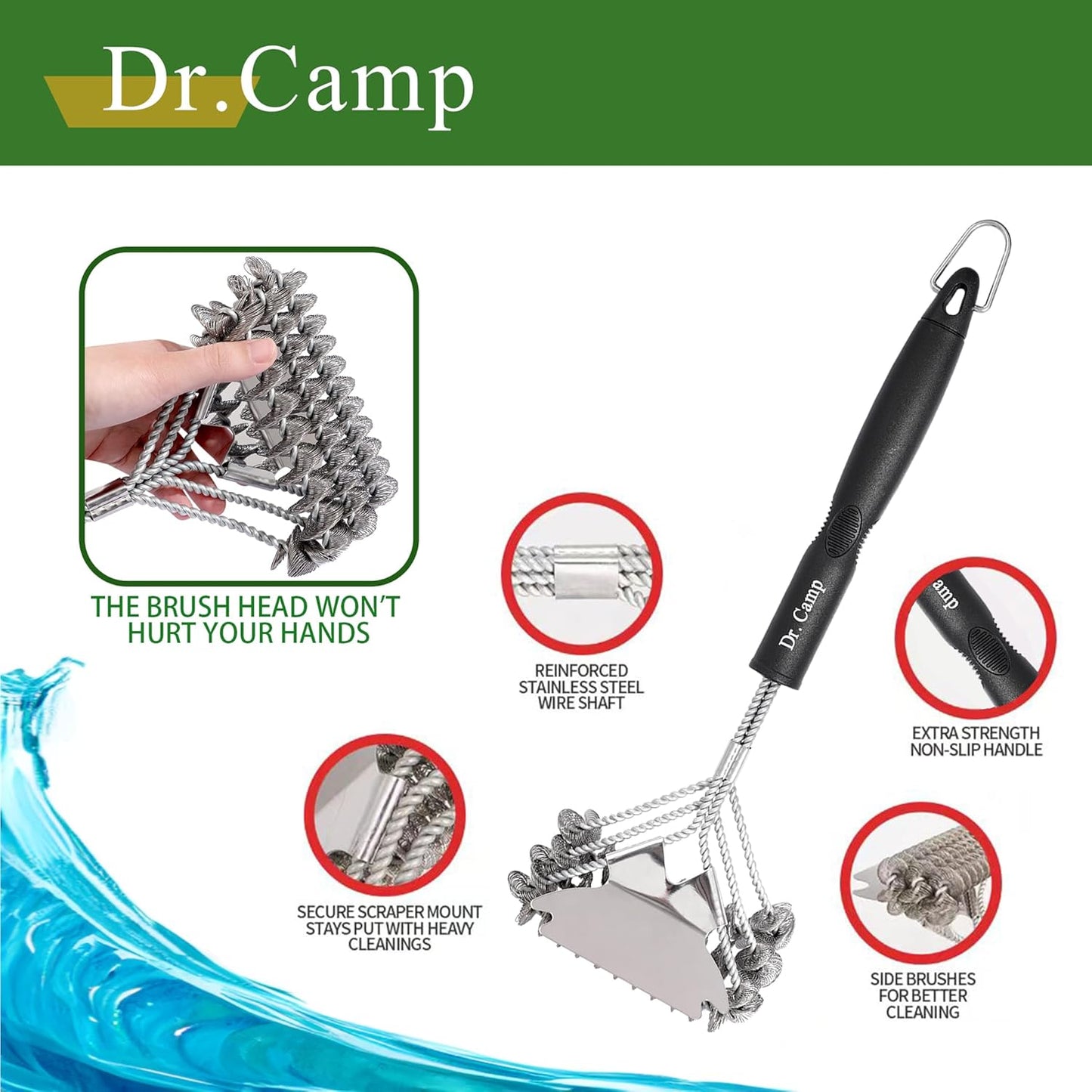 2 PCS Stainless Steel BBQ Grill Brush,BBQ Brush,Grill Scraper, Grill Brush for Outdoot,Grill Cleaning Brush, Barbecue Tool Set with Big Handle for Outdoor Grill