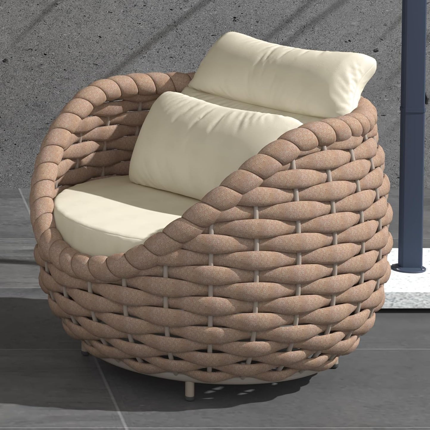 TWT 4 Pieces Patio Sofas, All-Weather Teslin Rope Balcony Furniture with Cushions & Pillows, Patio Couch Outdoor Patio Furniture Set for Indoor, Balcony, Backyard, Deck, Poolside, Light Brown