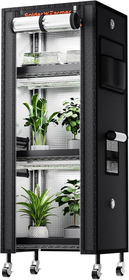 Spider Farmer 2025 4-Tier Plant Stand with 6Pcs 12" Full Spectrum 5000K LED Grow Lights and Tent Cover Mini Greenhouse Height Adjustable for Seed Starting Indoor Plants Growth 16Lx12Dx47H