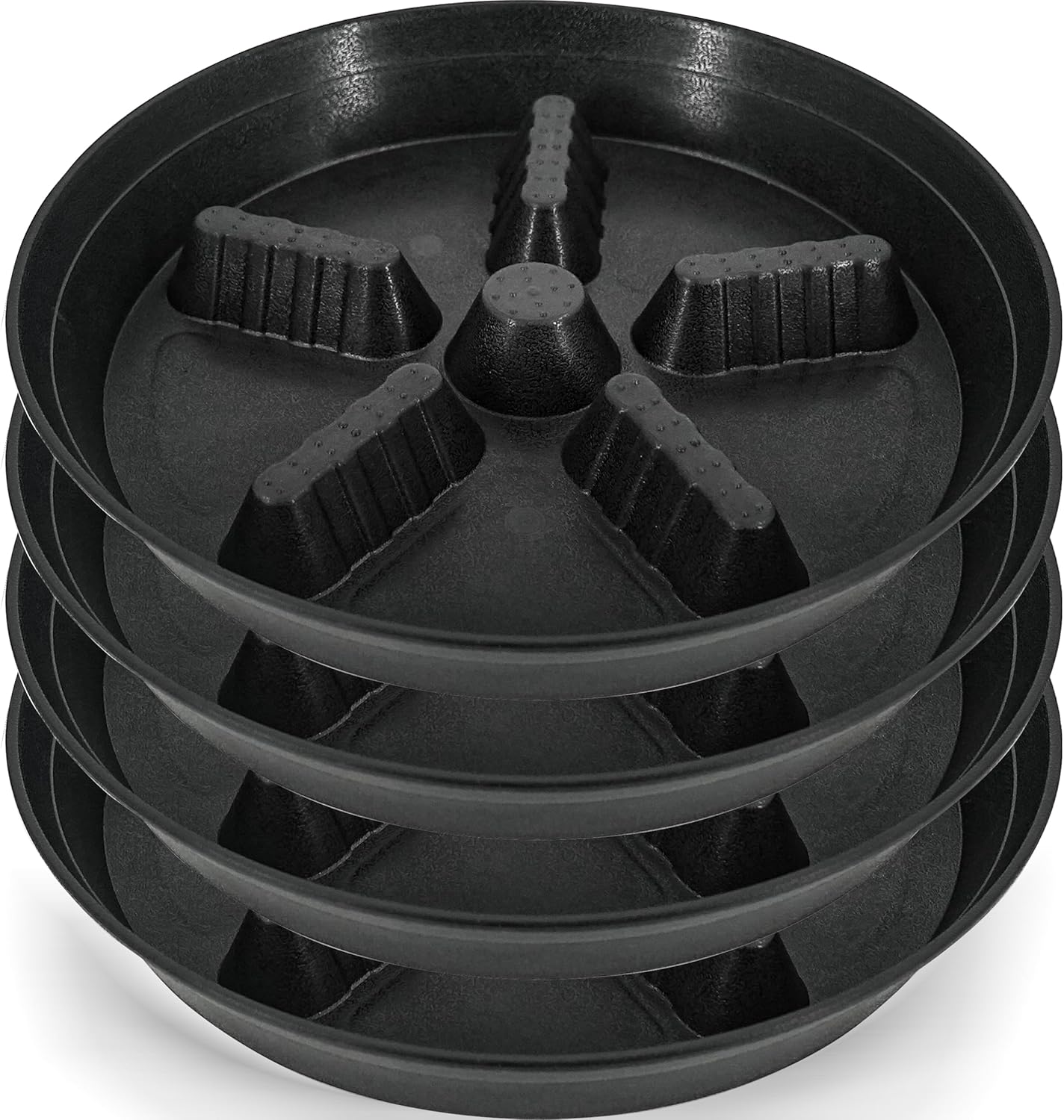 4 Pack Plant Saucer 14 inch, Plastic Plant Saucers for Indoors, Raised Middle Plant Trays for Pots, Water Tray for Plants, Plant Stand Water Catcher Tray, Pot Saucers for Plants