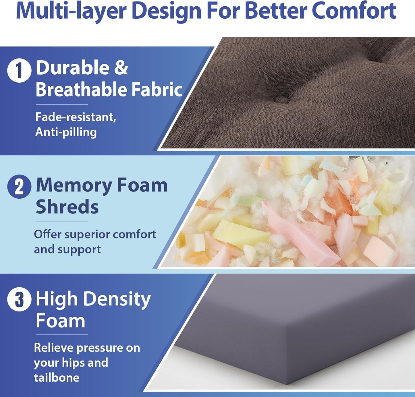 Chair Cushions for Dining Chairs, Dining Chair Cushions, Tufted Indoor Chair Pads with Ties & Non Slip Backing, Seat Cushions for Kitchen Chairs 16.5” x 16.5” x 3.5”, Set of 6, Brown