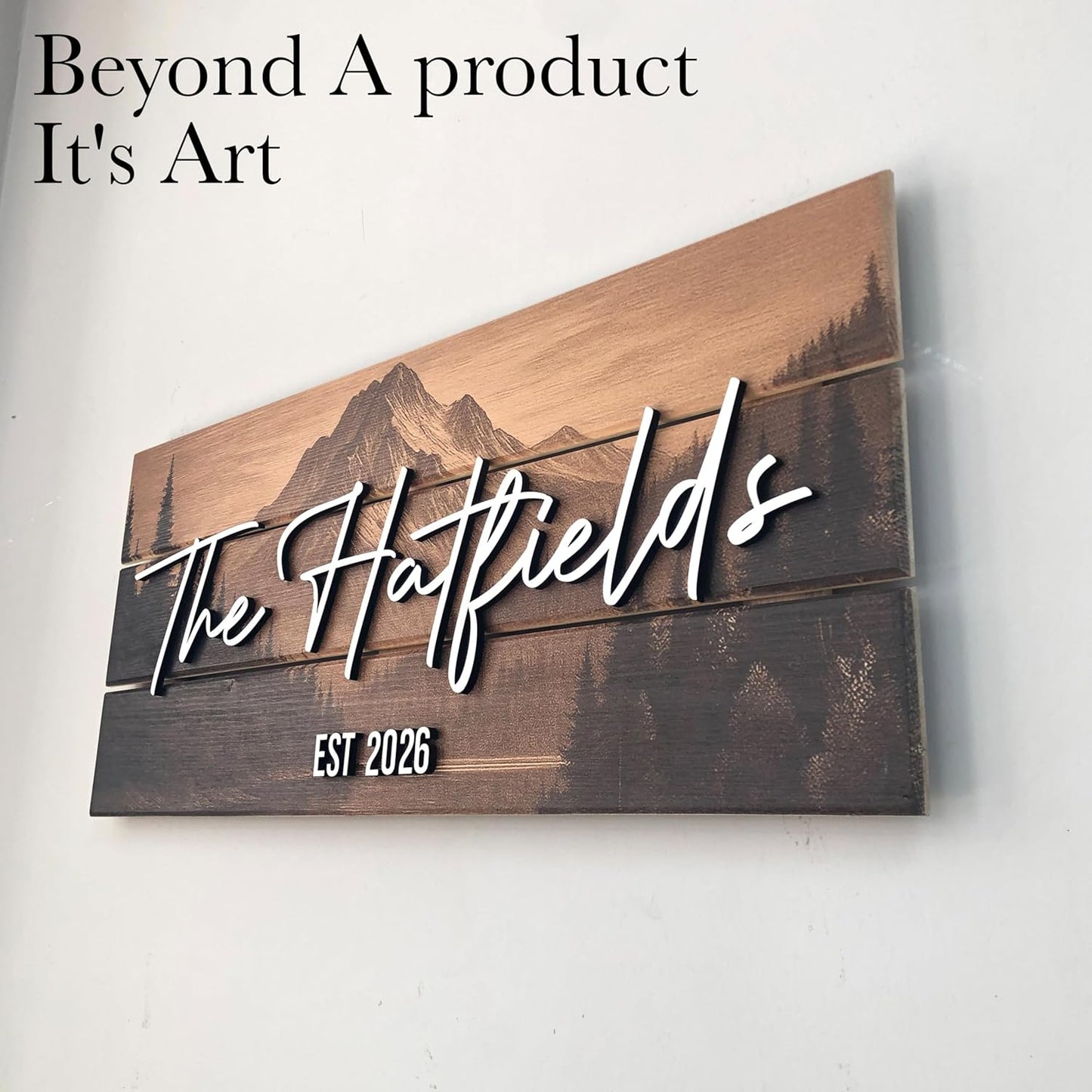 Custom Mountain Family Name Sign - Rustic Wood Wall Decor, Personalized Wedding & Gift for Couples Anniversary, Housewarming Gift for New Home