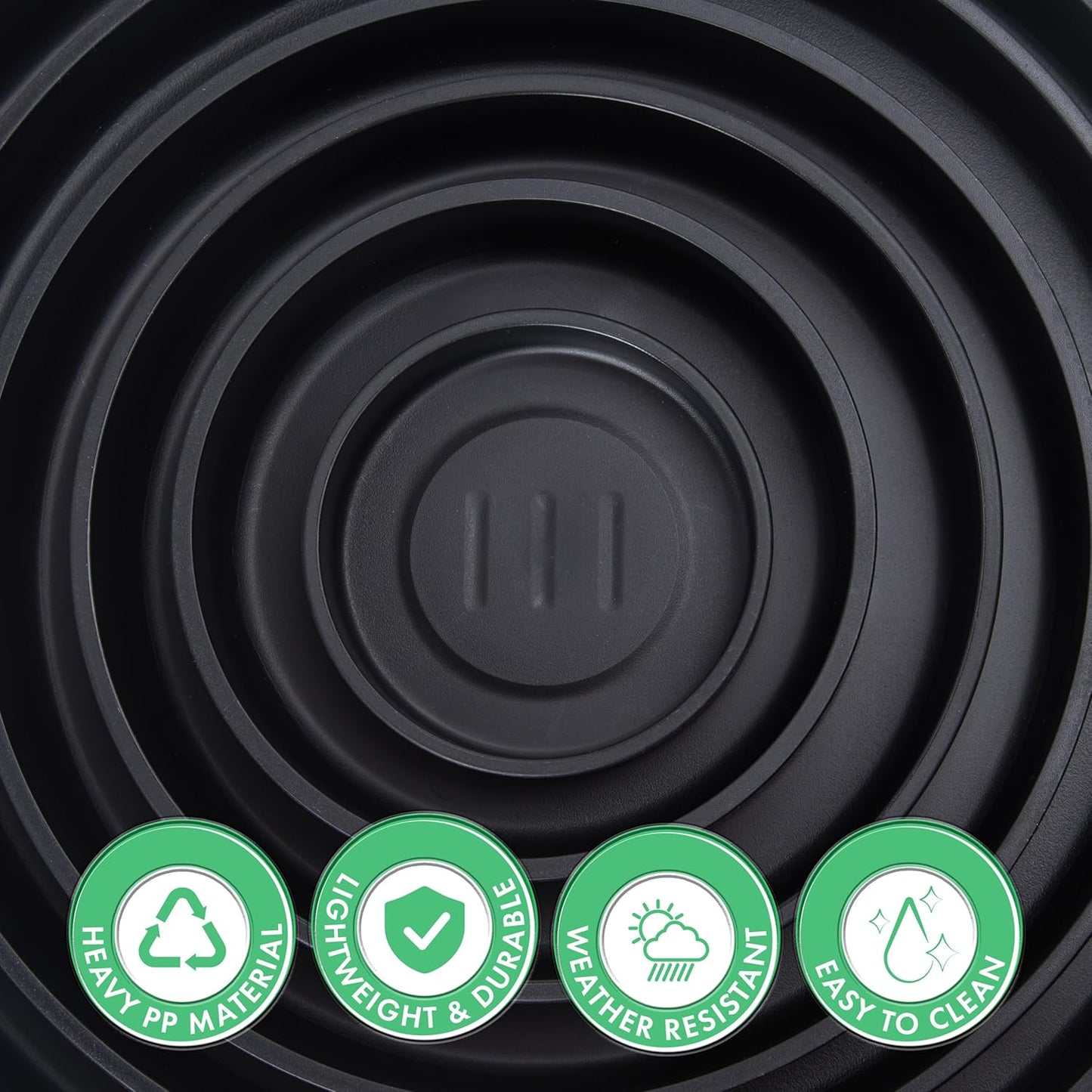 Phoenix Vine 6 Inch Plastic Plant Saucer Water Drip Tray, Heavy Sturdy Round Plant Drainage Tray for Indoors Outdoor, Matte Black, 21-TY-6B-1