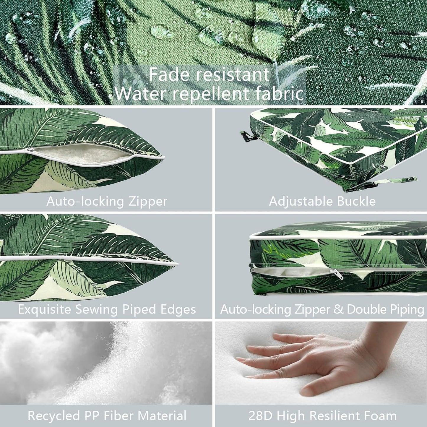 LVTXIII Outdoor Deep Seat Cushion 24"x24"x4" Patio Seat and Back Cushion Set Seasonal Chair Cushion for Dining Arm Chairs, Wicker Chairs and Garden Furniture Decoration, Swaying Palms Green