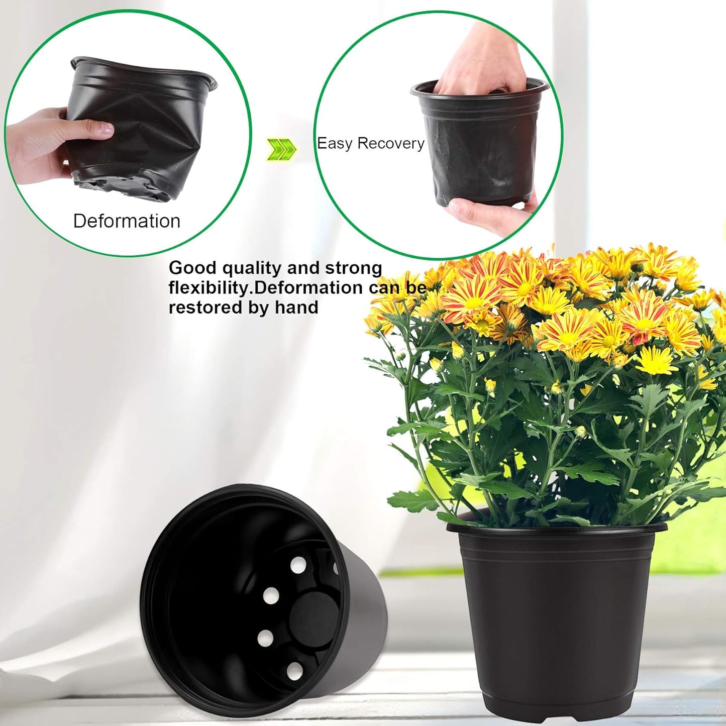 Augshy 75 Pcs 0.5 Gallon Black Plastic Plant Nursery Garden Pots 6 Inches Seed Starting Pots Containers with 100 Labels