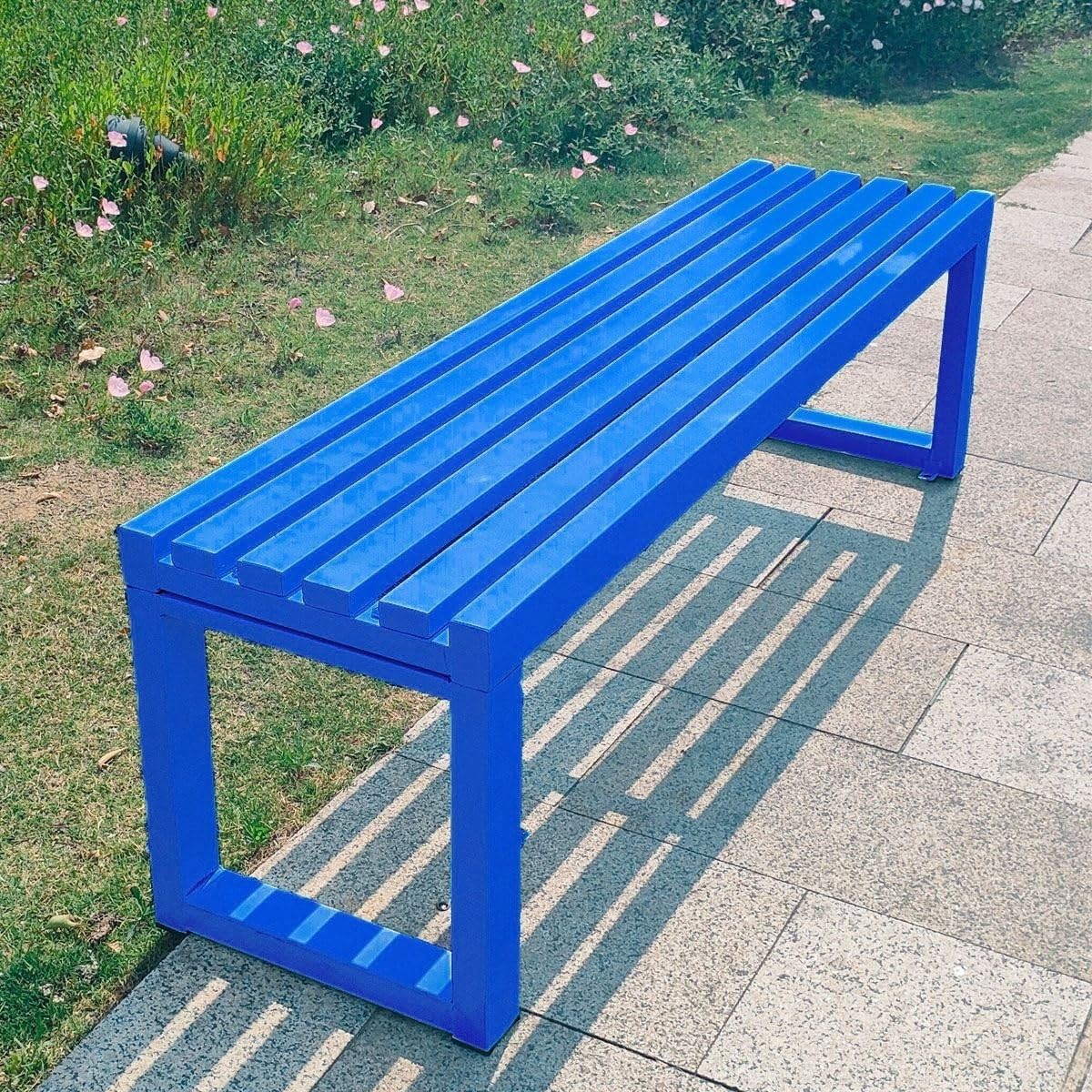 Weatherproof Metal Dining Bench, Outdoor Bench Backless Patio Bench 2-Person Farmhouse Bench Garden Bench for Kitchen, Living Room, Entryway(Blue,59in)