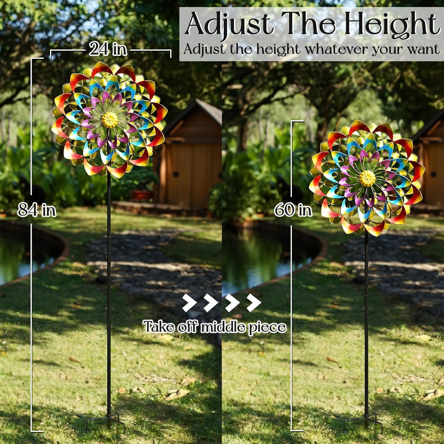 Wind Spinners Outdoor for Yard and Garden Large, Metal Wind Spinners & Wind Sculptures 84 inch, Birthday Gift for Women Family Garden Decor(Colorful)