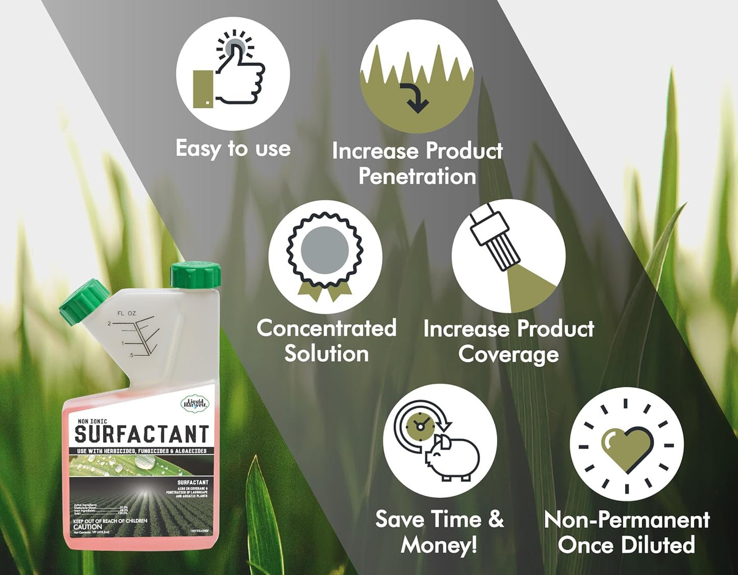 Concentrated Surfactant for Herbicides Non-Ionic 16oz, Increase Product Coverage, Increase Product Penetration, Increase Product Effectiveness