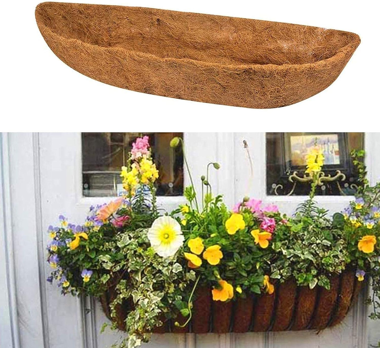 chengchuang 2 Packs Natural Coco Fiber Replacement Liner, 24/30/36/48 in Coconut Liners for Planters, Coco Liners for Window Box/Hanging Basket Liners, Durable Coconut Coir for Planting (24 inch)