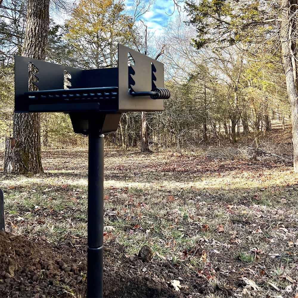 Titan Great Outdoors Park-Style Grill V2, 256 Sq. In Charcoal Grill with Base Anchor, Single Post Outdoor Cooking Backyard BBQ, Camp Grilling Barbecues