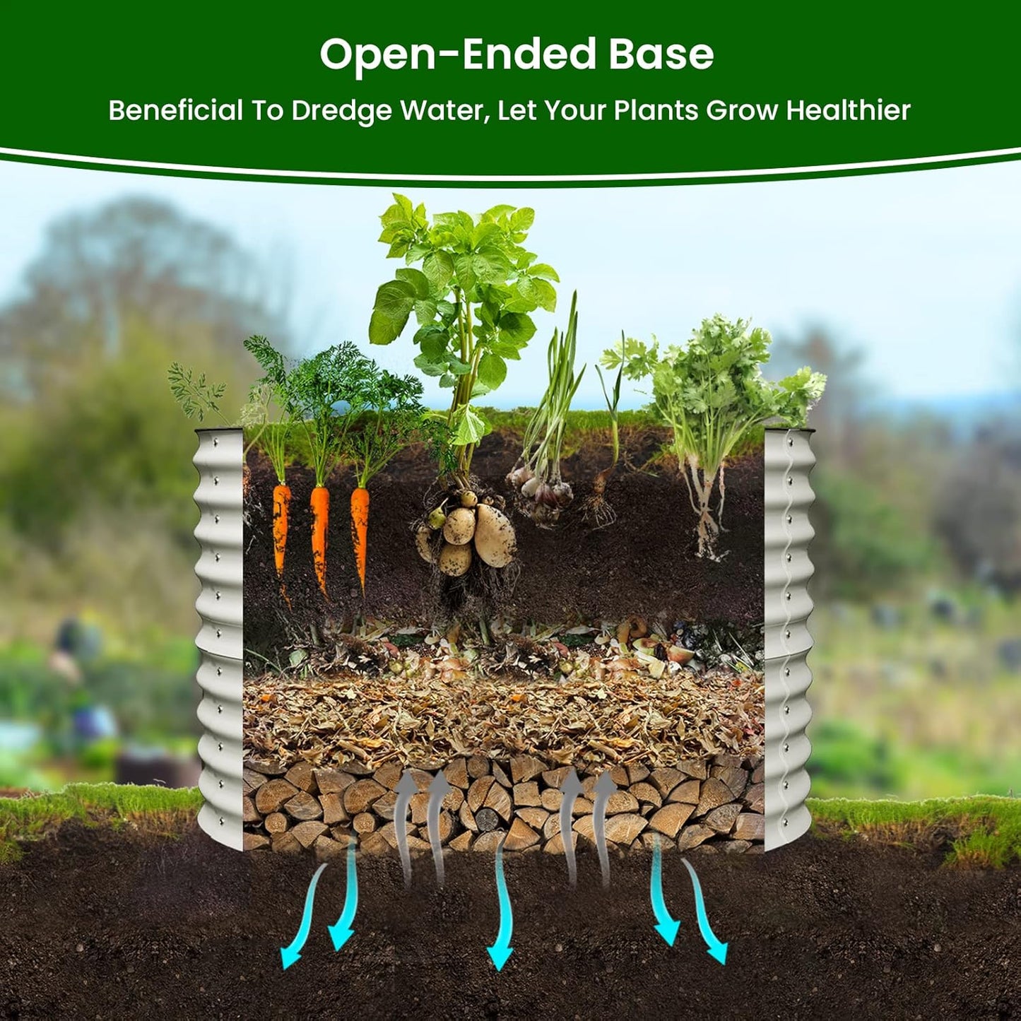 Olle 32" Tall, Raised Beds for Gardening Galvanized Raised Garden Beds Round Garden Bed Metal Flower Bed Outdoor, Backyard Garden Planter Box, Ivory