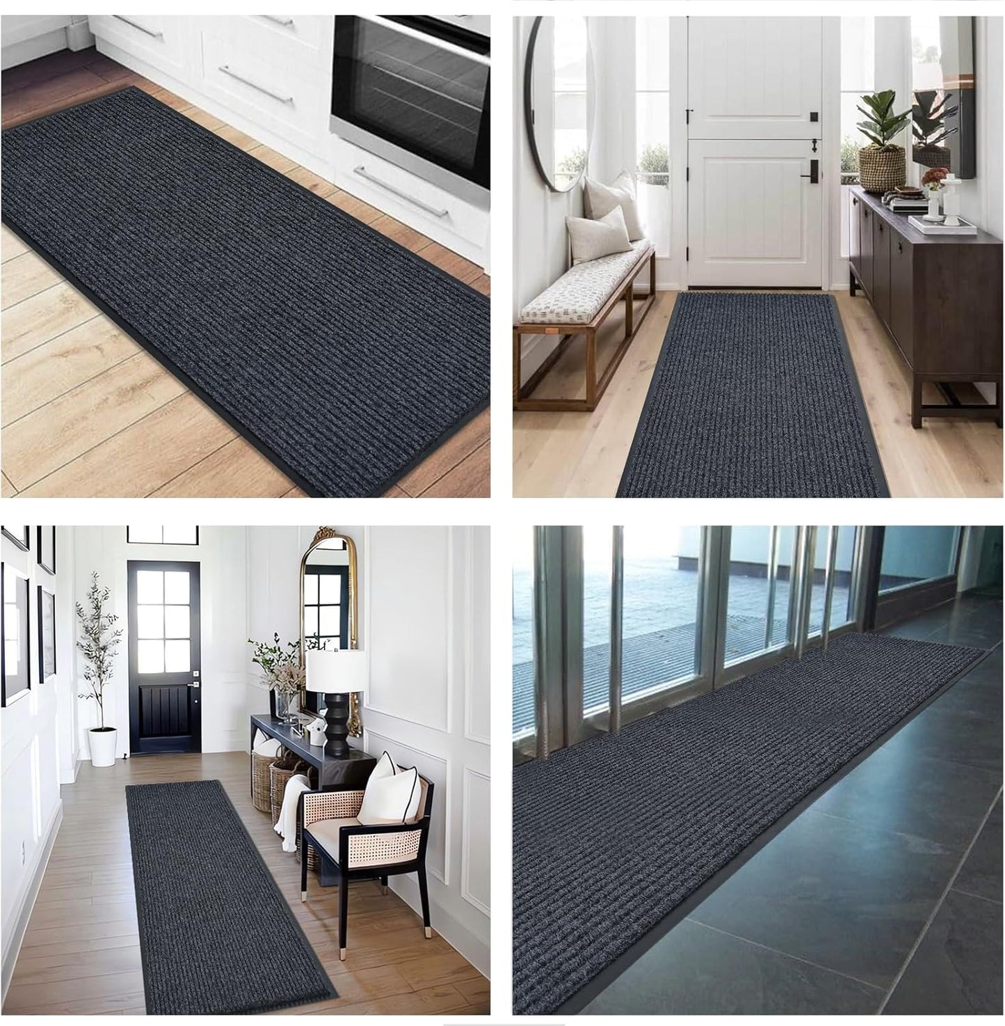 fani Heavy Duty Large Outdoor Indoor Entrance Black Doormat Waterproof Low Profile Entrance Rug Front Door Mat Patio Anti-Skid Rubber Back, 23x72 inch (Gray)