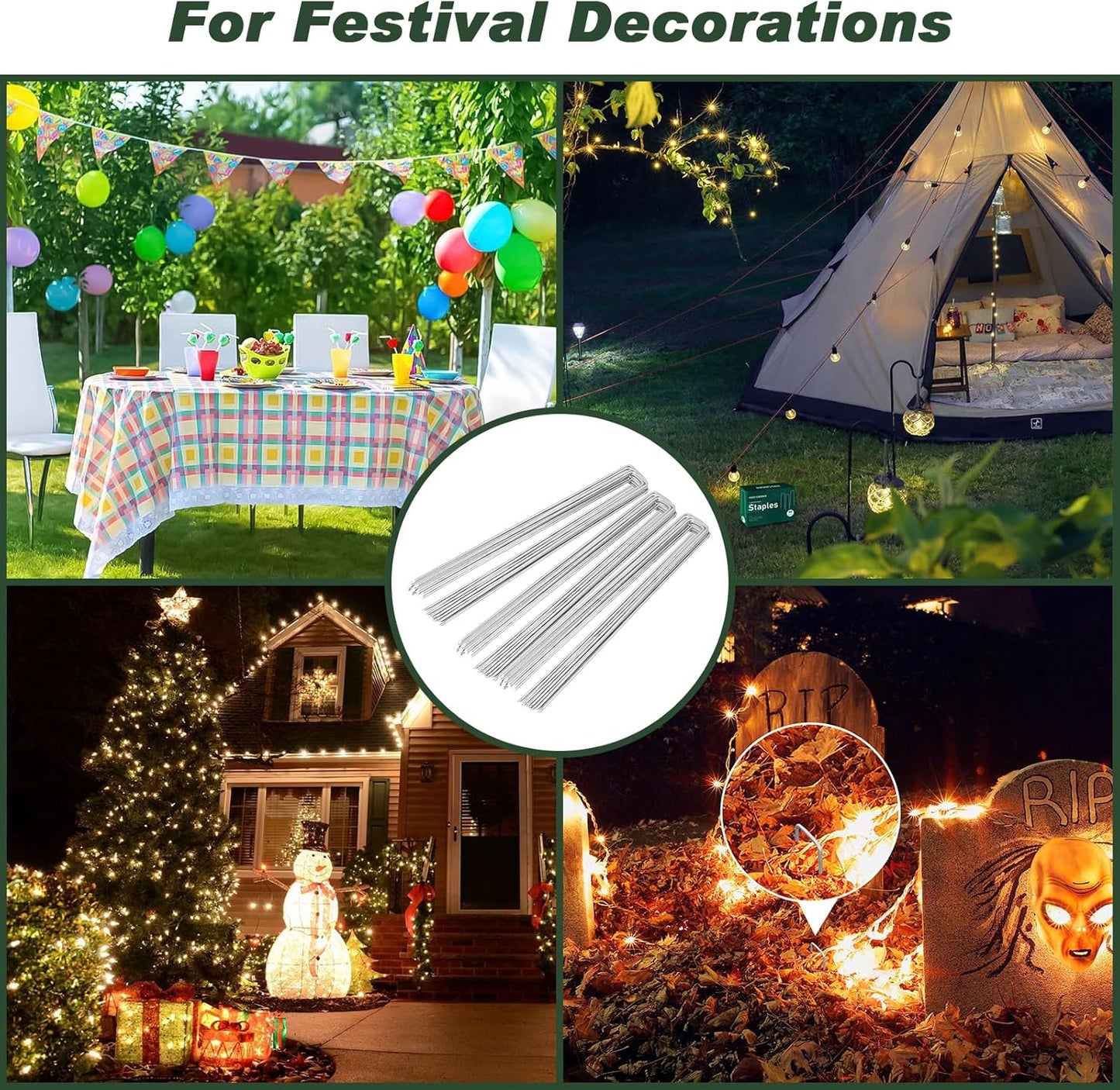 FEED GARDEN 6 Inch 300 Pack Galvanized Landscape Staples 11 Gauge Anti-Rust Garden Stakes Landscaping Fabric SOD Pins Yard Stakes for Weed Barrier Fabric