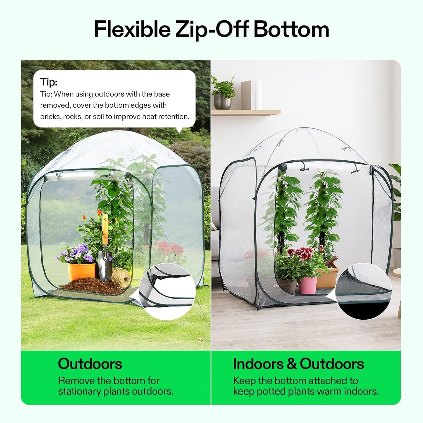 VIVOSUN 49x49x63-Inch Portable Walk-in Greenhouse, with PVC Cover & Detachable Base, Instant Pop-up and Folding, Mini Greenhouse with Roll-Up Door & Mesh Window for Indoor Outdoor, Wind Ropes Included