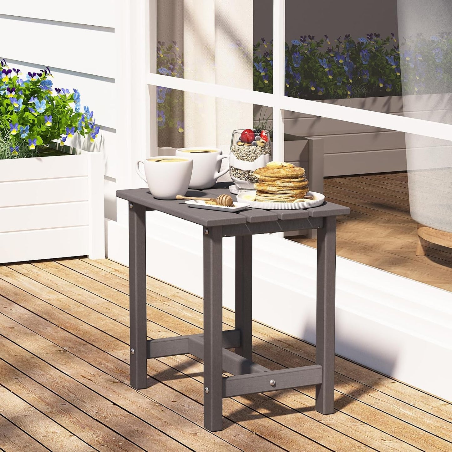 Adirondack Outdoor Side Table, Weather-Resistant/Easy Maintenance Patio Side Table for Backyard, Pool & Porch, Patio End Table Durable & Stylish, 1-Tier, Grey