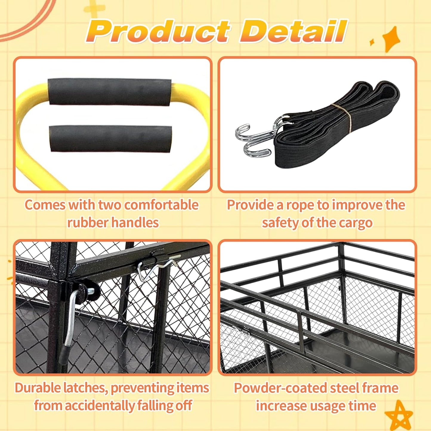 Steel Garden Cart On Wheels, 1400 Lbs Capacity, 2-in-1 Handle and 16 in Tires, Heavy Duty Wagon Cart with Removable Mesh Sides to Convert Into Flatbed