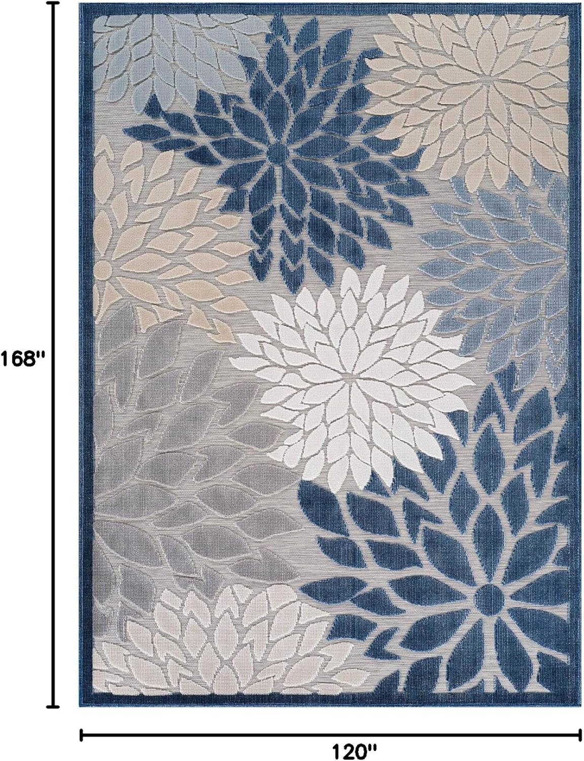 Beverly Rug Outdoor Rug 10x14 Large Modern Floral Tropical Area Rugs for Indoor and Outdoor Patio Easy to Clean Non Shedding Living Room Porch Garden Washable Outside Carpet (10 x 14 Blue)