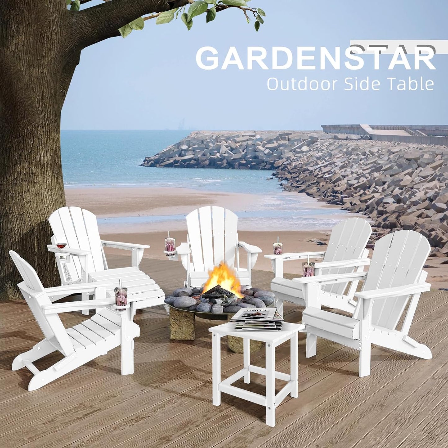 Adirondack Side Table Outdoor, HDPE Small Outdoor Table for Patio,Outside End Table for Porch, Deck, Pool, Weather Resistant/Easy Maintenance/Indoor or Outdoor Use, White