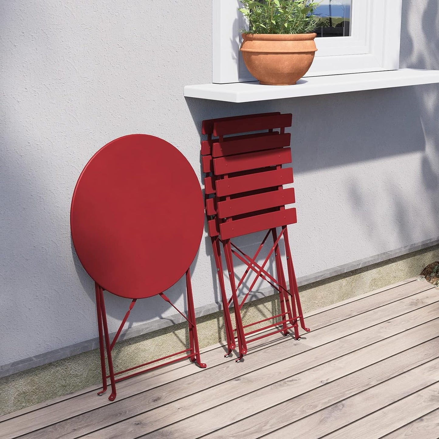 Grand Patio Premium Frame Patio Bistro Set, Folding Outdoor Patio Furniture Sets, 3 Piece Patio Set of Folding Patio Table and Chairs, Red