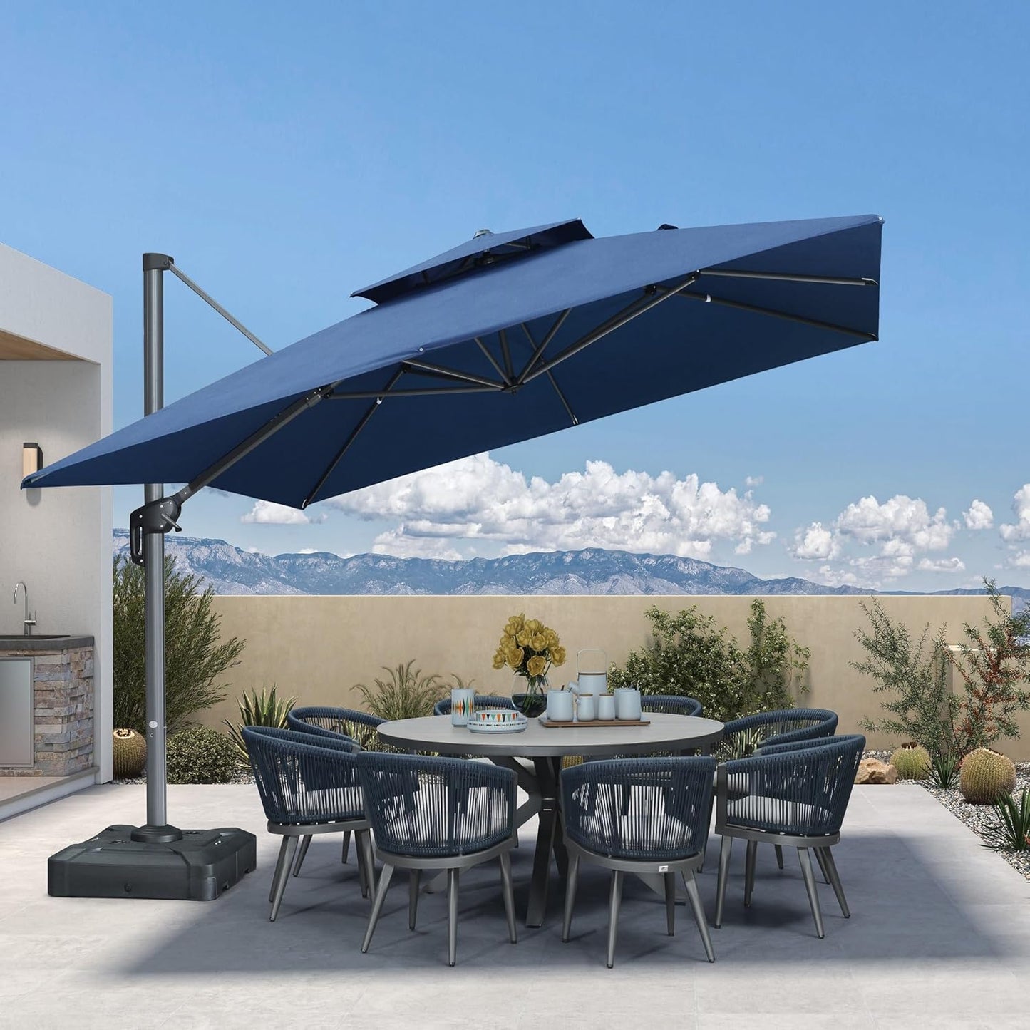 PURPLE LEAF Cantilever Umbrella Double Top Large Offset Hanging 12FT Outdoor Square 360° Rotation Heavy Duty Umbrella for Garden Patio Deck Pool Backyard Spectrum Indigo