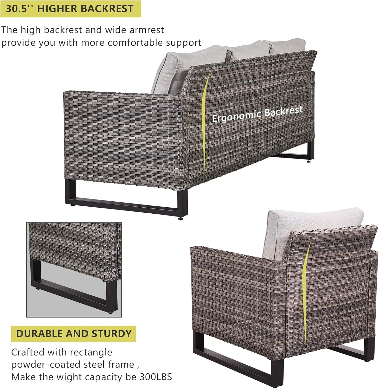 HUMMUH 9 Piece Patio Furniture PE Wicker 6-Seater Outdoor Sectional Sofa with Dinning Table Patio Swivel Chairs and Outdoor Chairs for Porch,Garden,Backyard,Deck