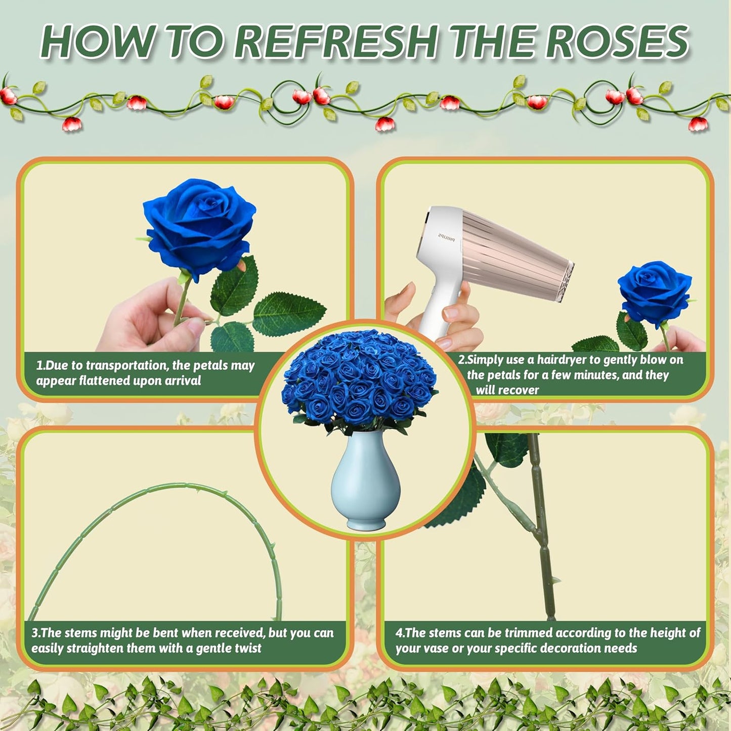 50 PCS Fake Blue Roses, Artificial Blue Flowers Realistic Silk Faux Rose with Stems for Wedding Decorations Romantic Gifts Anniversary Celebration Bridal Bouquets DIY Floral Arrangement Home Decor