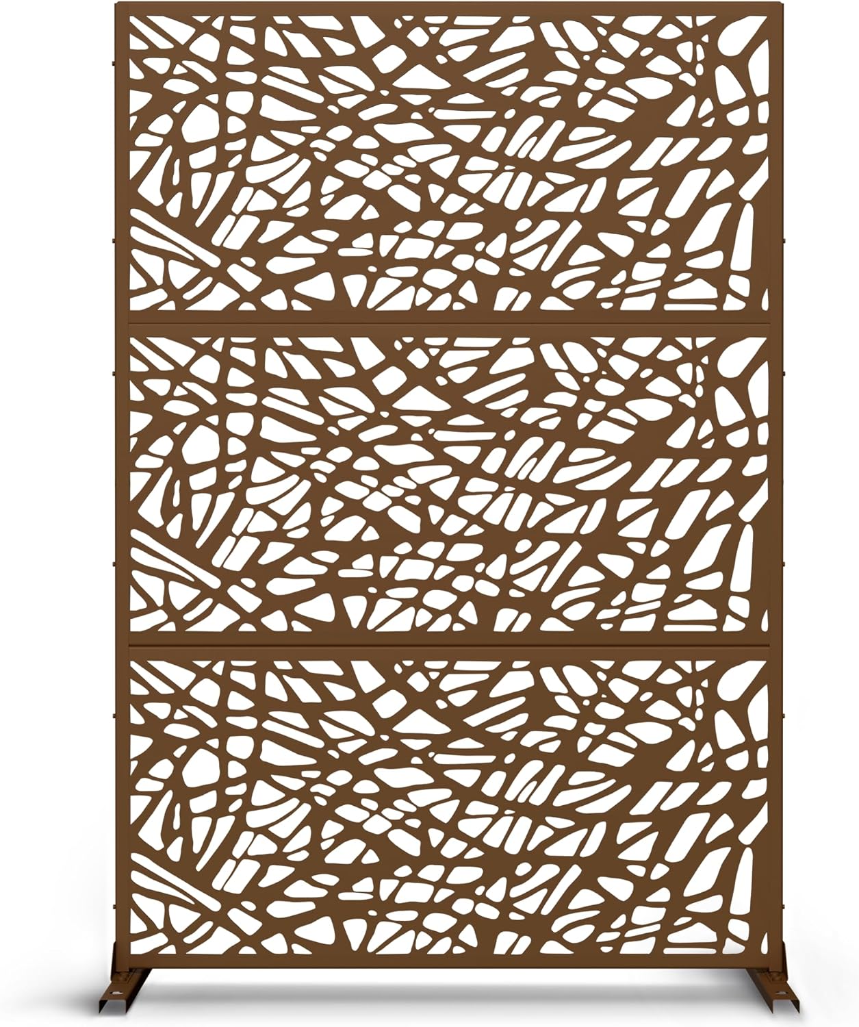 Metal Privacy Screen Outdoor 72" H×47" W,Freestanding Decorative Privacy Screen for Balcony Yard&Garden,Privacy Fence-Brown&Net