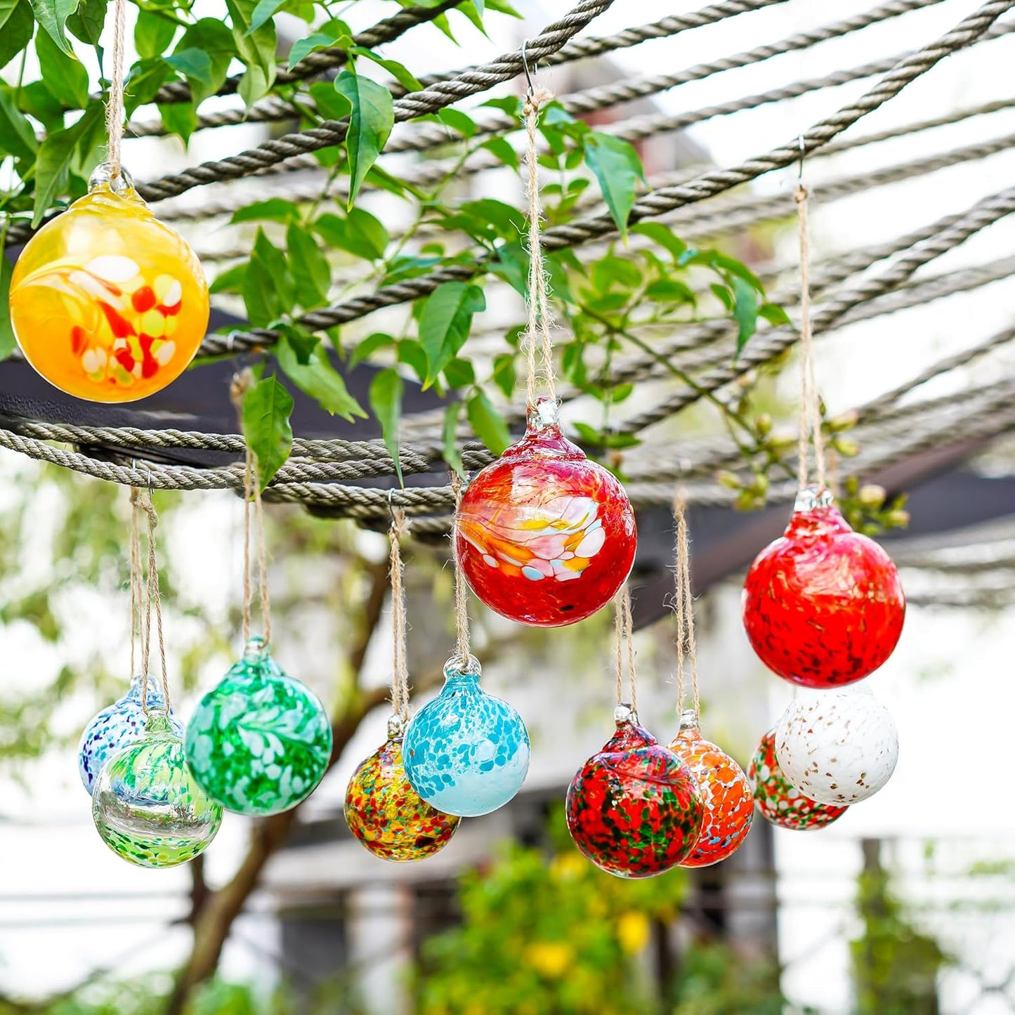 Set of 12 Hand Blown Glass Ornaments Hanging Gazing Balls Witches Balls, Outdoor Patio Garden Decor