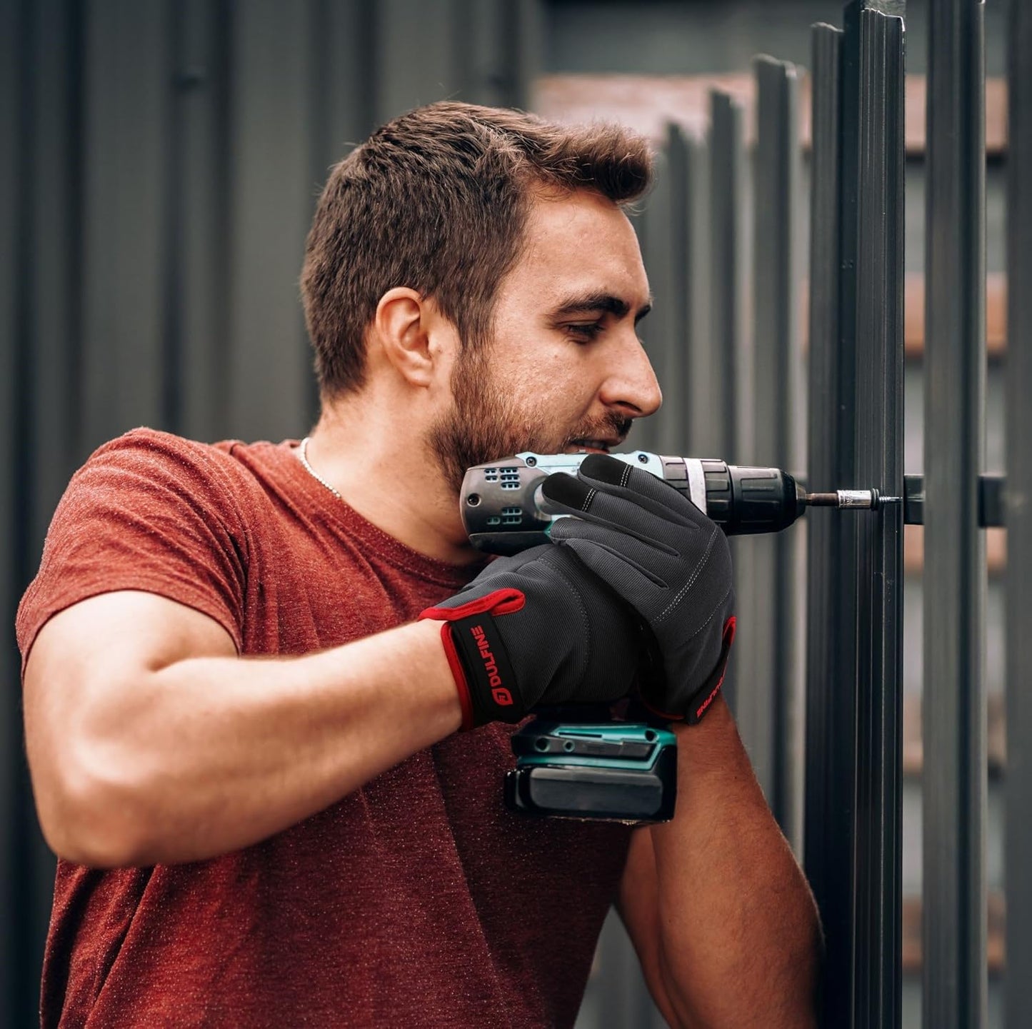 DULFINE Flex Grip Mechanic Work Gloves for Men,Black and Red Utility Safety Working Gloves Touch Screen,Excellent Grip,Ideal for Working on Cars and Outdoor Jobs(XX-Large)