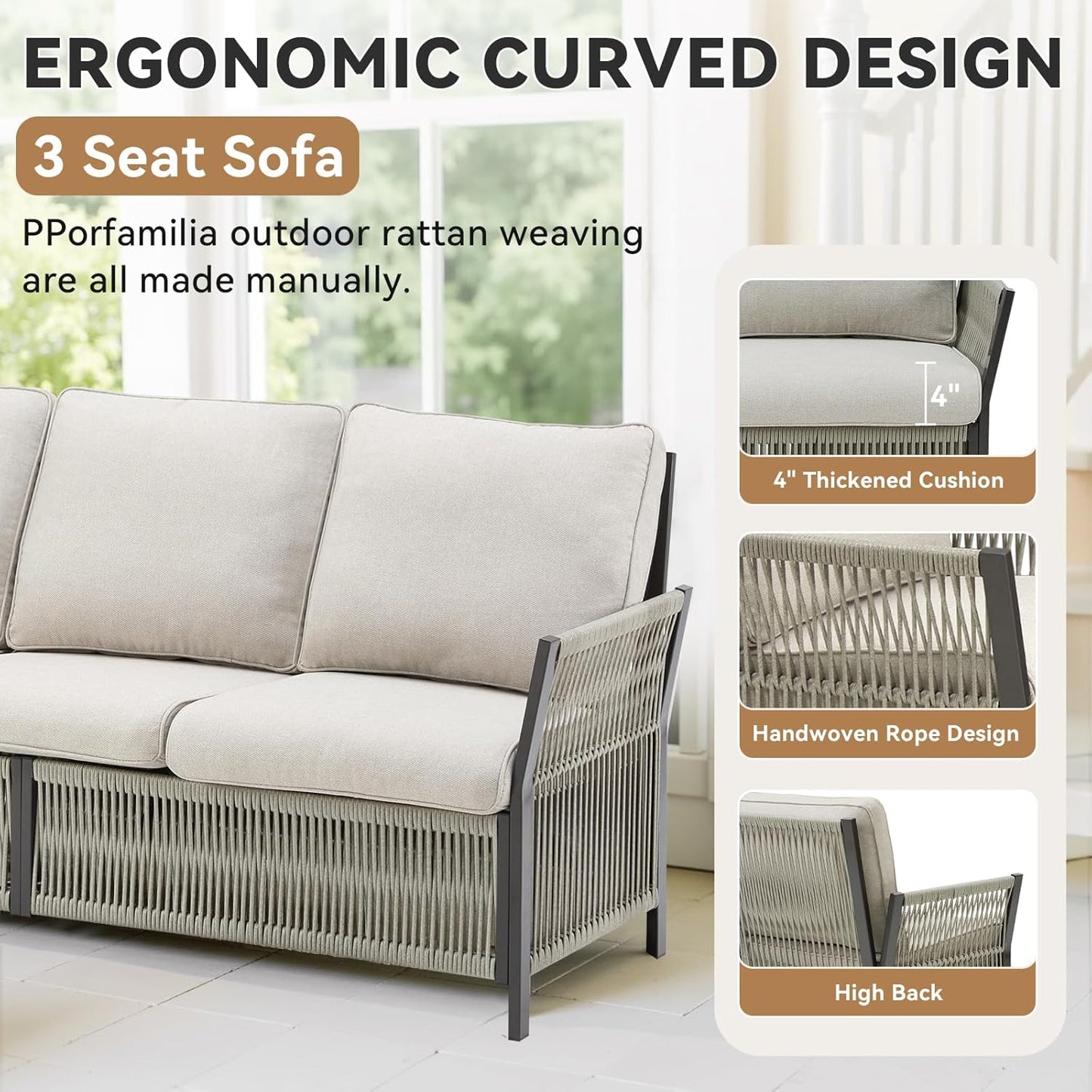 Patio Furniture Wicker Outdoor Conversation Set, 6-Piece All Weather Patio Furniture Rattan 2 Sofa Sets w/Swivel Rocking Chairs & Ottomans, Side Table for Backyard, Balcony, Deck - Beige