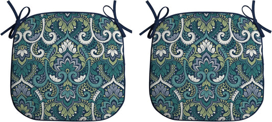 Arden Indoor/Outdoor Foam Seat Pad, 2 Pack, 17 x 16, Patio Cushion, Water Repellent, Fade Resistant, Foam Cushion Sapphire Aurora Blue Damask