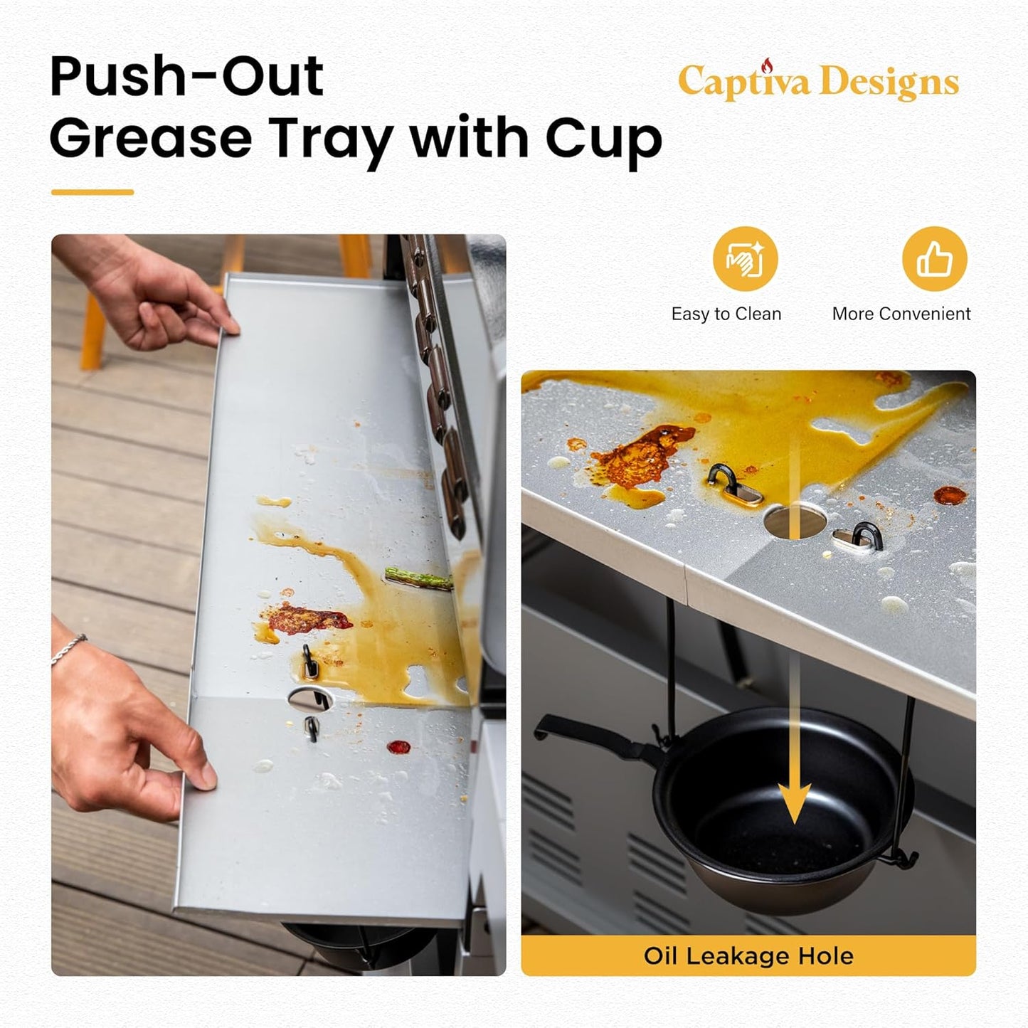 Captiva Designs 6-Burner Propane Gas BBQ Grill with Side Burner & Porcelain-Enameled Cast Iron Grate and Plate for Outdoor Barbucue Events, 52,000 BTU Output,740 SQ.IN. Cooking Area，Heavy Duty