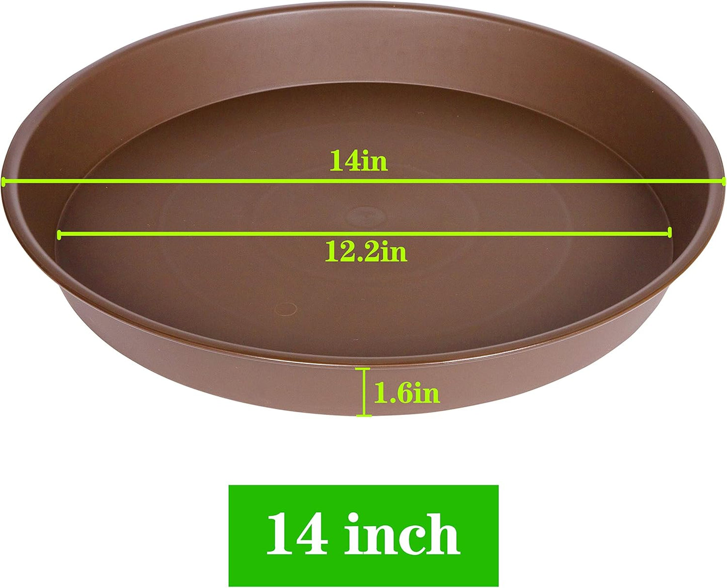 4 Pack of 14 inch Plant Saucer, Heavy Duty Round Plant Trays for Pots, Bird Bath Bowls, Plastic Plant Water Tray, Flower Plant Saucers for Indoors (14", Chocolate)
