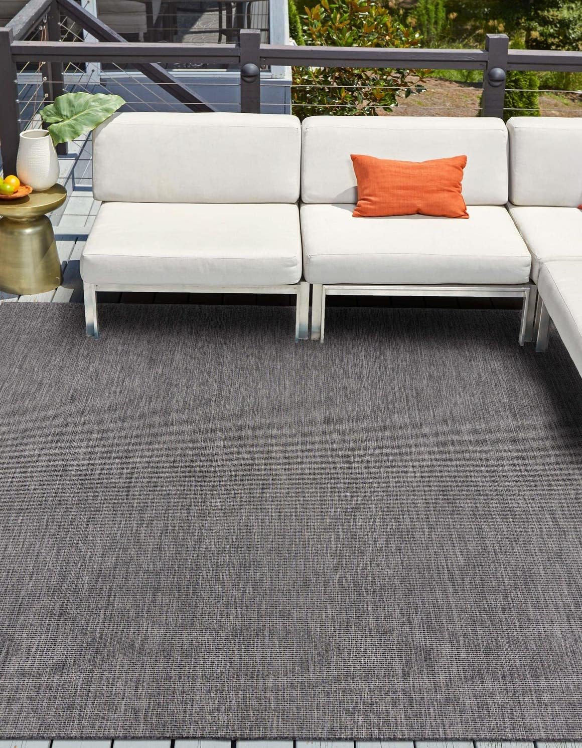 Unique Loom Outdoor Solid Collection Area Rug (10' Square Black/Ivory)