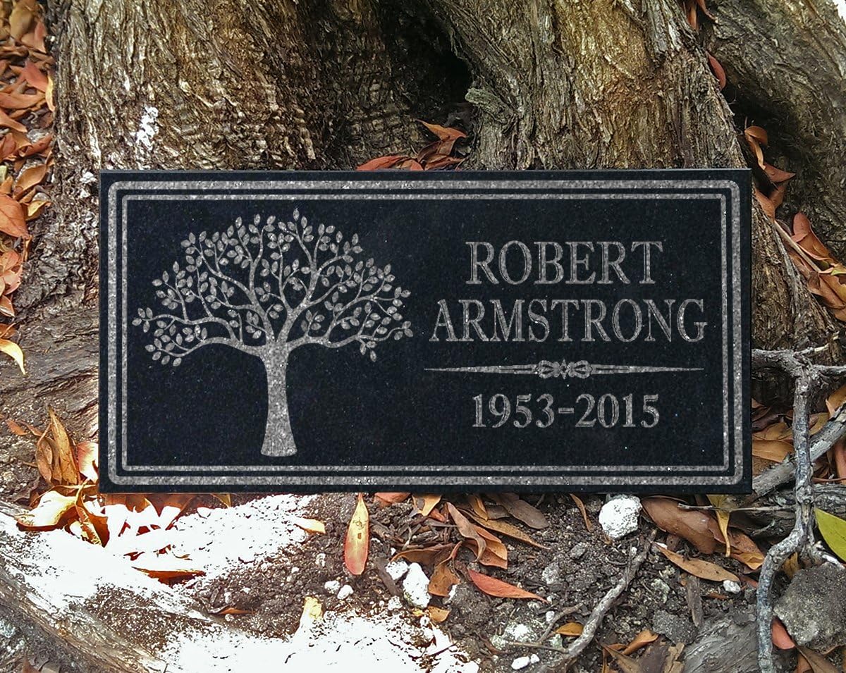 in Loving Memory Photo Tree of Life Personalized Granite Memorial Stone Sympathy Remembrance of Dad Mom Child (Granite-Tree-Pers, Garden 12"x6"x3/8")