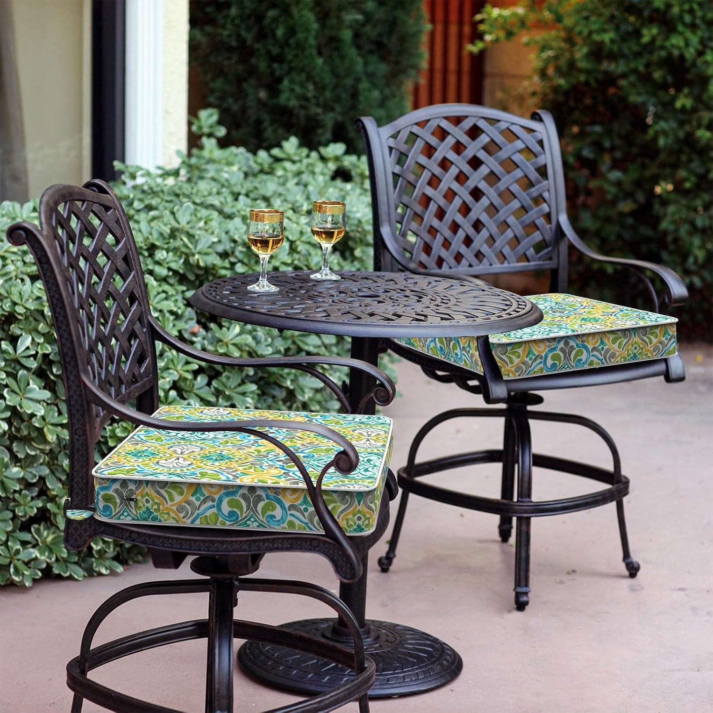 LVTXIII Patio Chair Cushions 19"x19"x3", Water-Repellent Outdoor Seat Cushions for Patio Furniture, Square Chair Pads with Ties for Home Garden Decoration, Set of 2, Damask Green