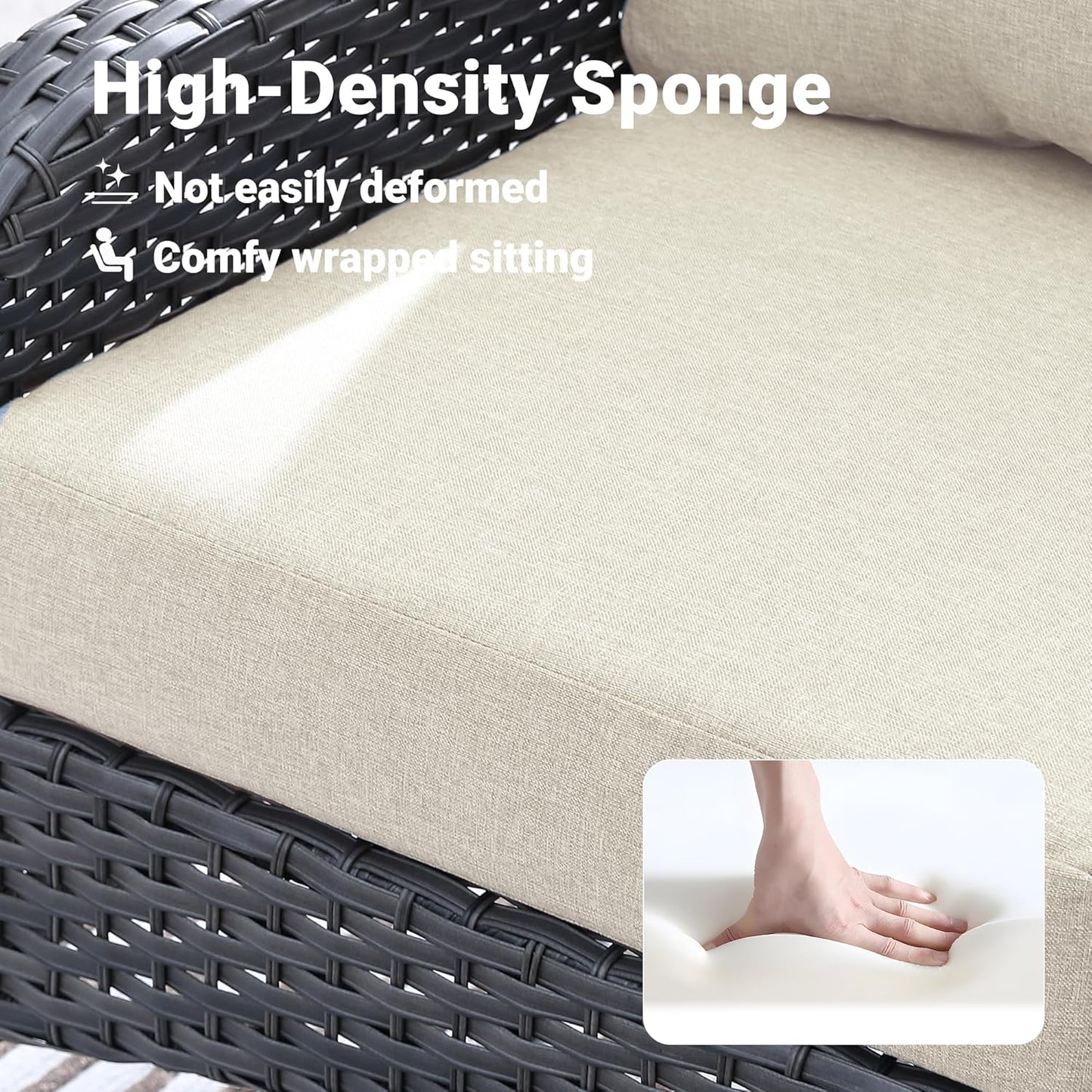 ovios 2 Pieces Patio Furniture Set, Outdoor Wicker Chairs of 2, All Weather High Back Rattan Chairs 2-Seater with Comfy Cushions for Porch Deck, Beige