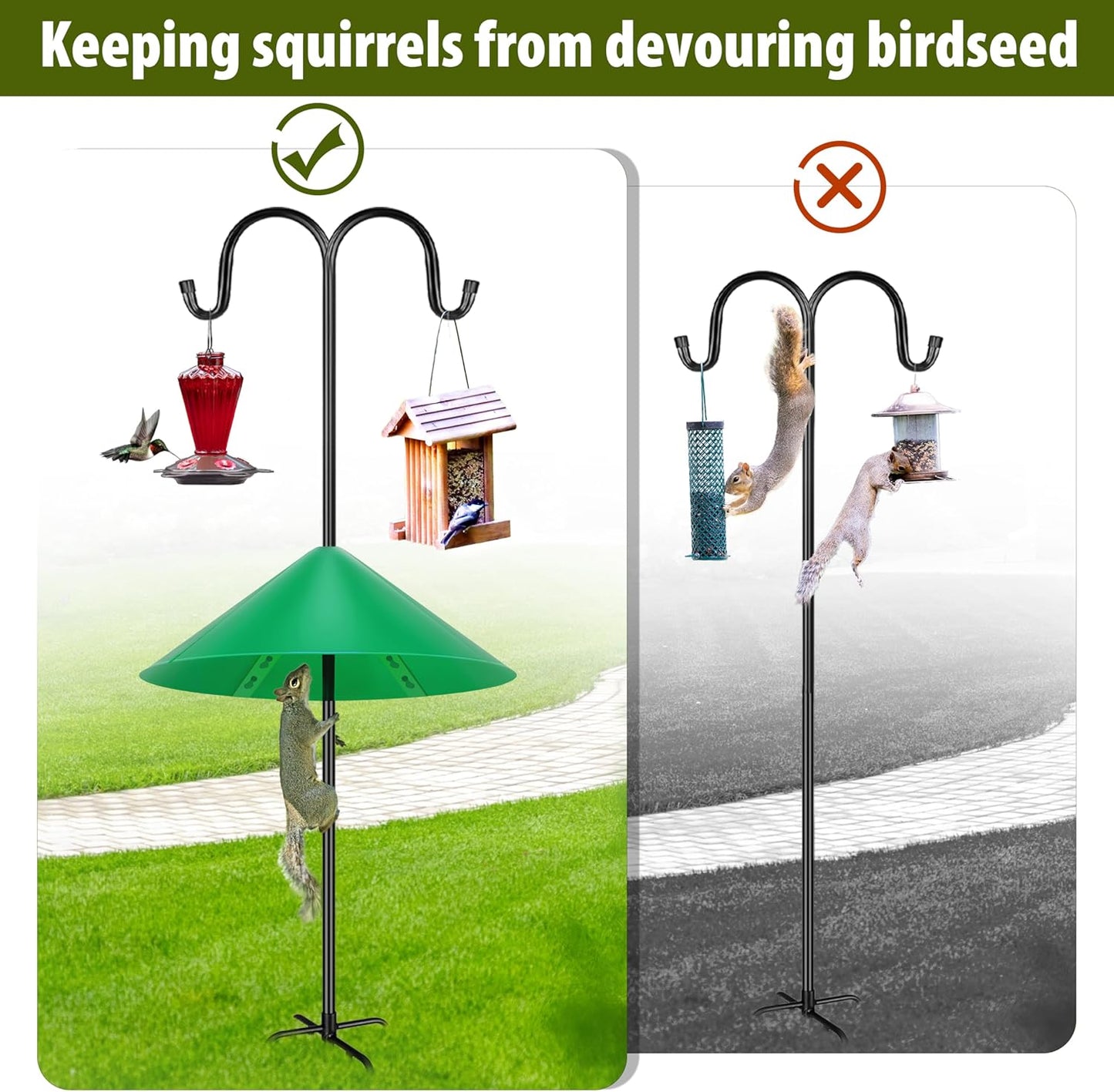 Squirrel Baffle for Bird Feeder Pole, 19-Inch Outdoor Bird Feeder Guard, Squirrel-Proof Birdhouse Baffles, Shepherd's Hook for Outside(LightGreen)