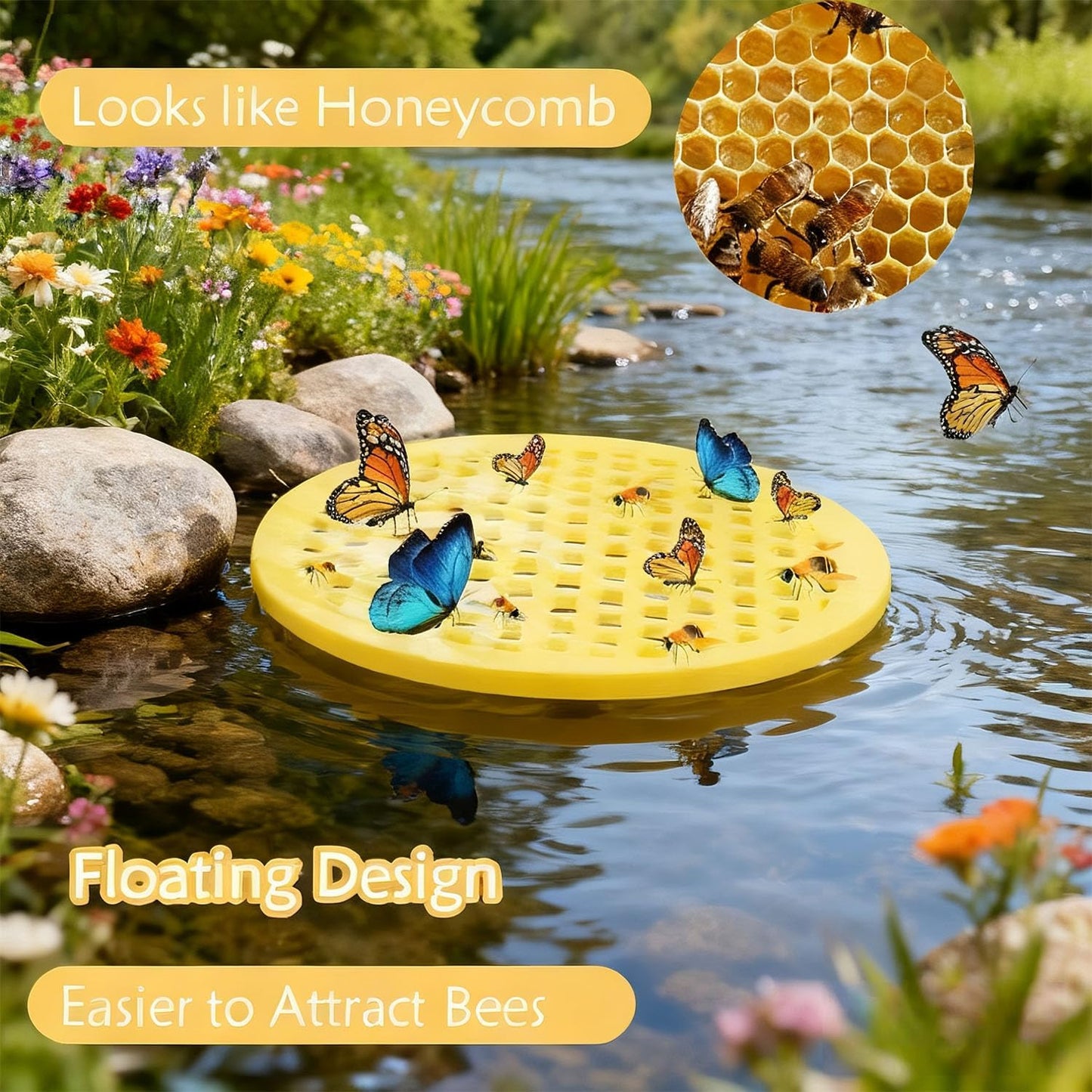 4 Pack Floating Bee Watering Station for Garden, Butterfly Feeder Bee Waterer Wildlife Baths Pollinator, Outdoor Pool & Garden Decor(Classic Round)