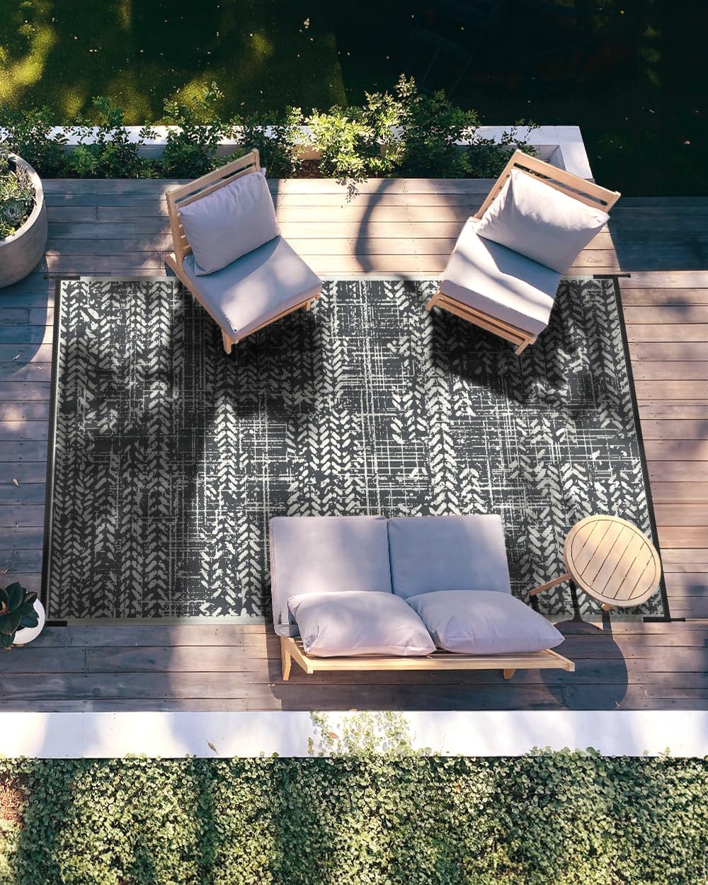 MontVoo Outdoor Rug 9x12 Waterproof-Patio Rug Outdoor Carpet Reversible RV Camping Picnic Plastic Straw Rug Outside Outdoor Area Rug for Balcony Deck Backyard Patio Decor Boho Modern Abstract Grey